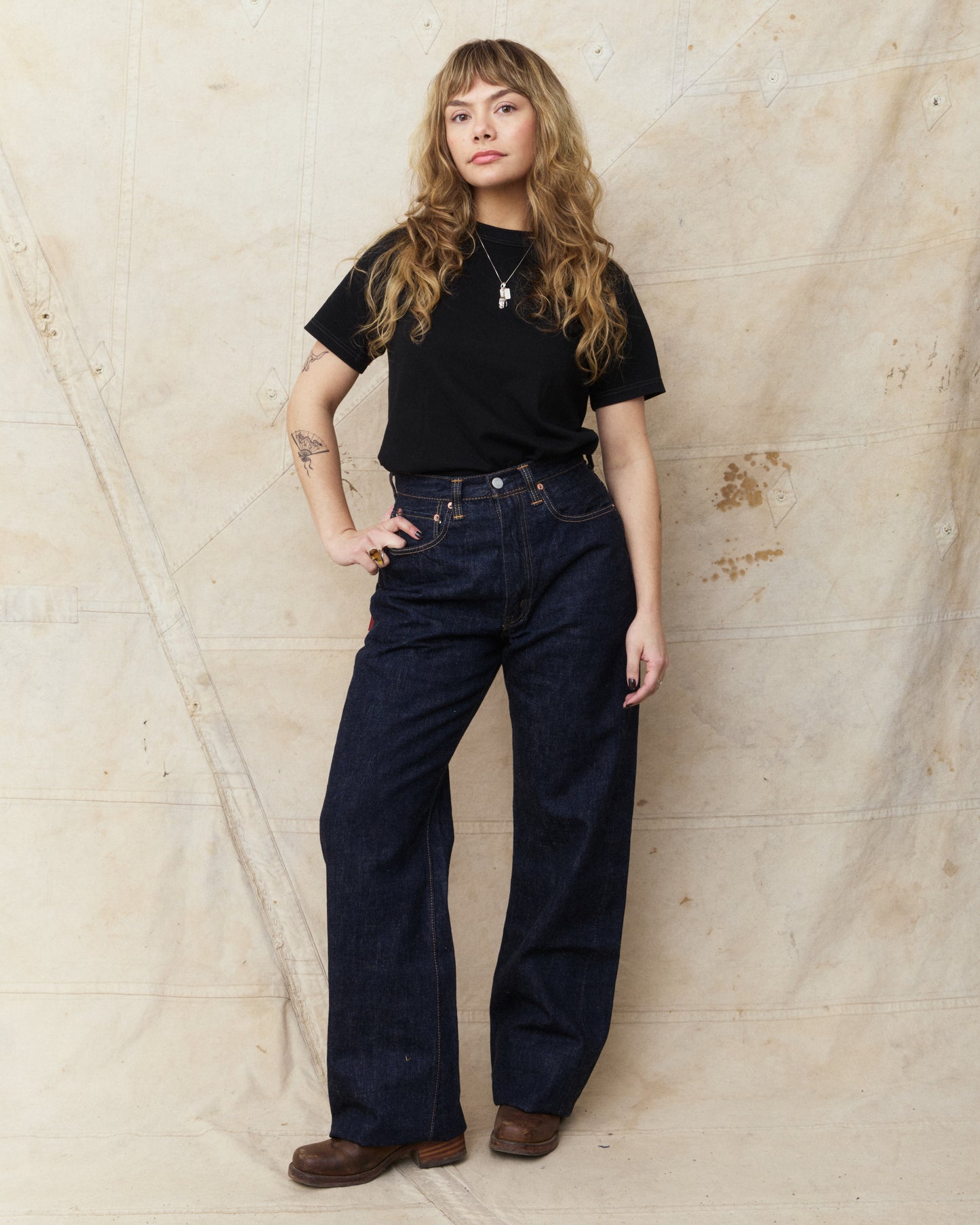 Fullcount 0107-21 Womens Wide Indigo Straight Monroe Denim