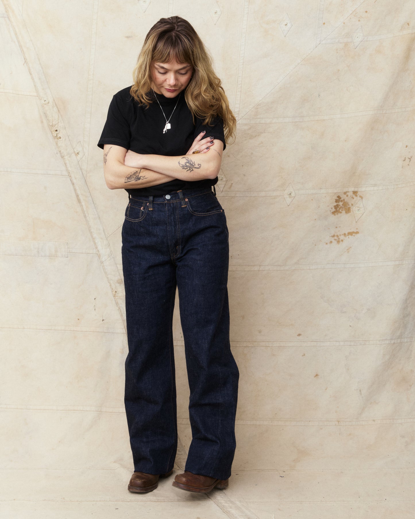 Fullcount 0107-21 Womens Wide Indigo Straight Monroe Denim