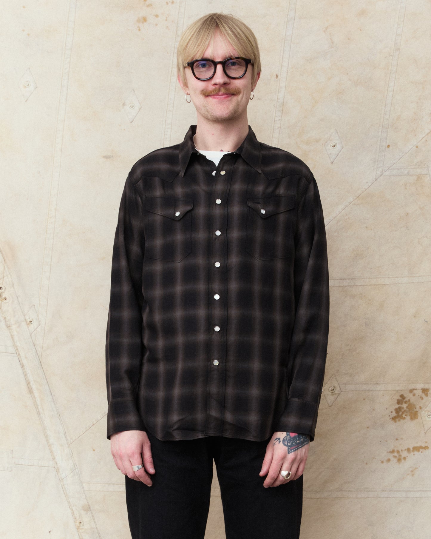 Sugar Cane & Co. Ombre Check Western Shirt Black SC29688