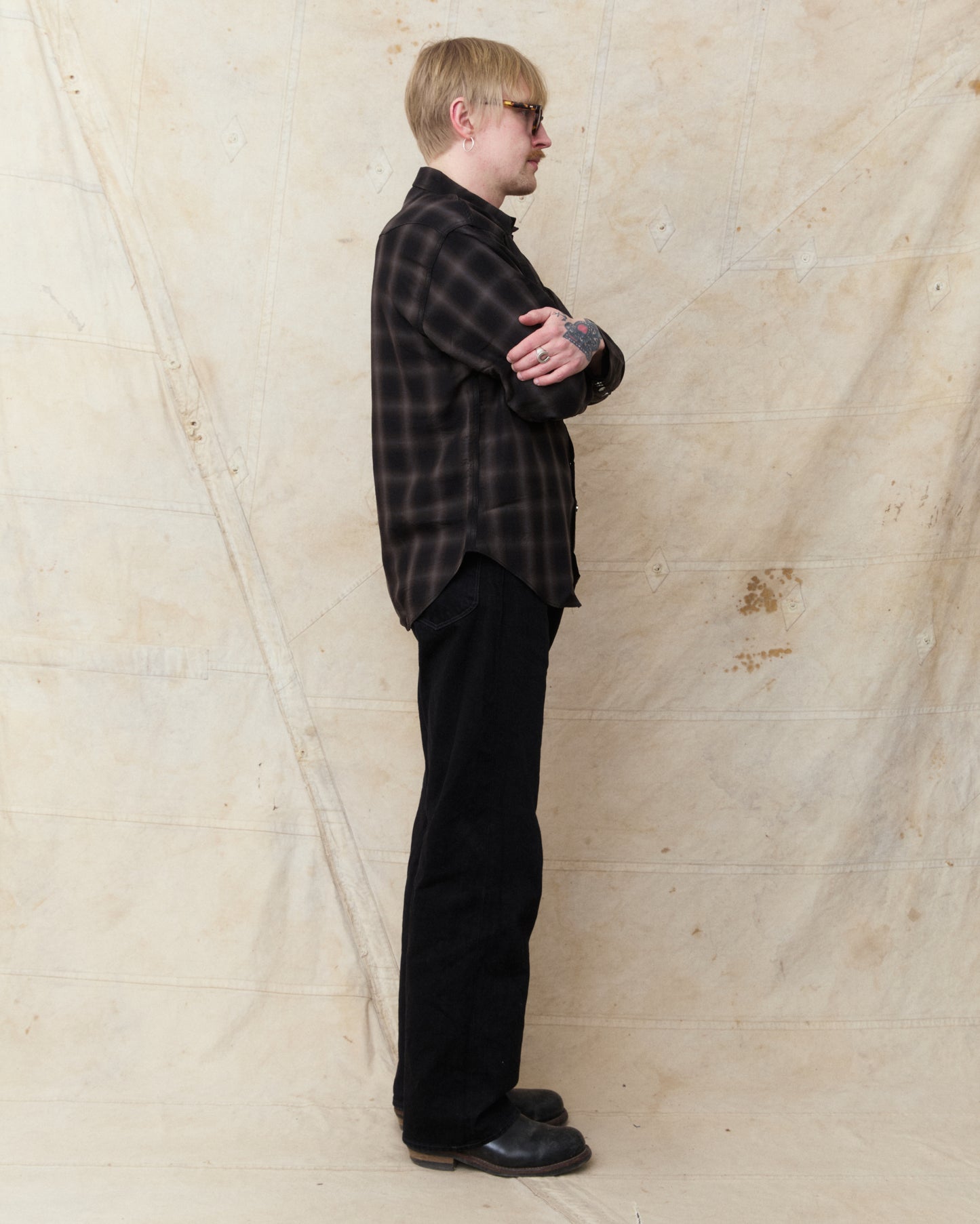 Sugar Cane & Co. Ombre Check Western Shirt Black SC29688