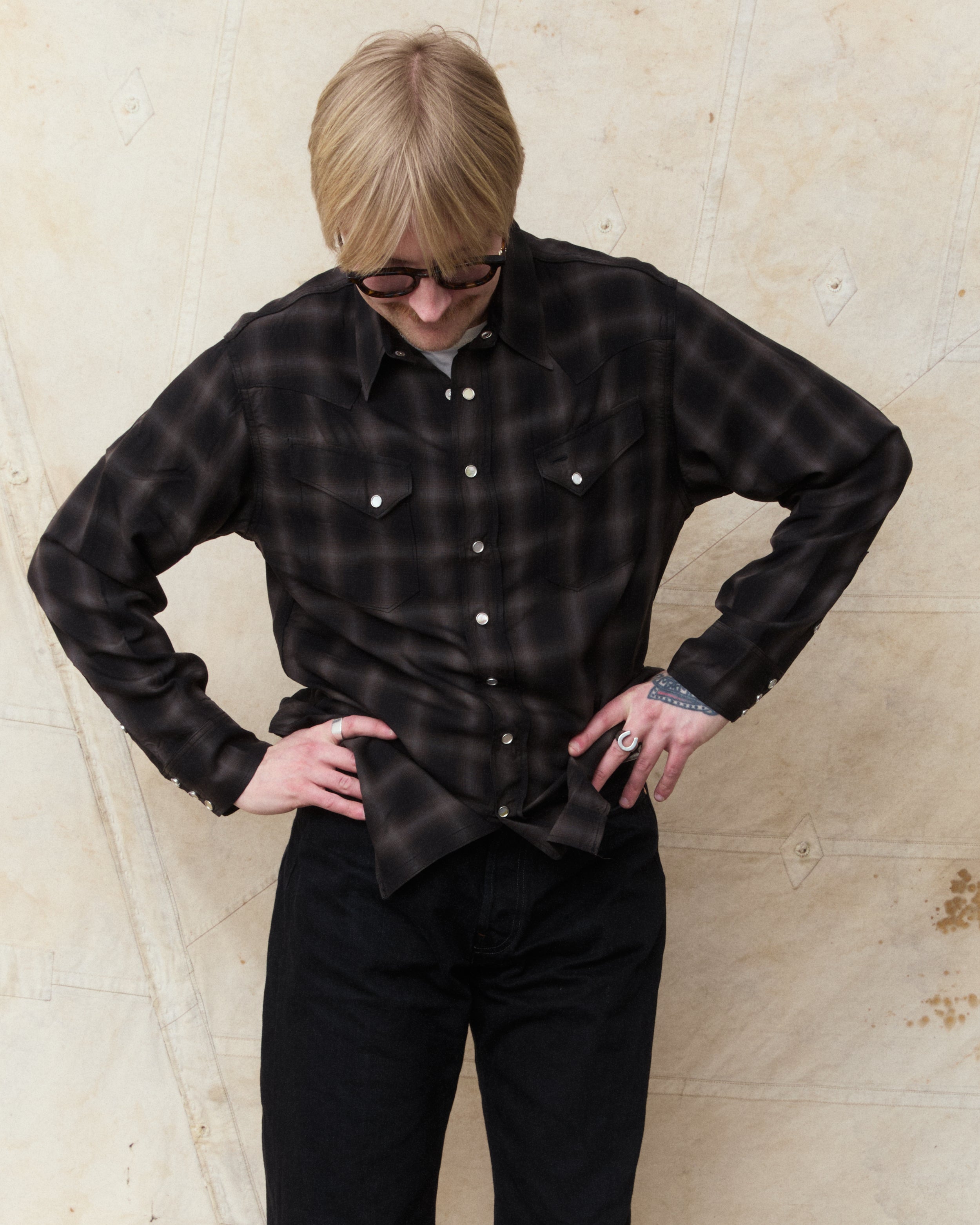 Sugar Cane & Co. Ombre Check Western Shirt Black SC29688 – Second