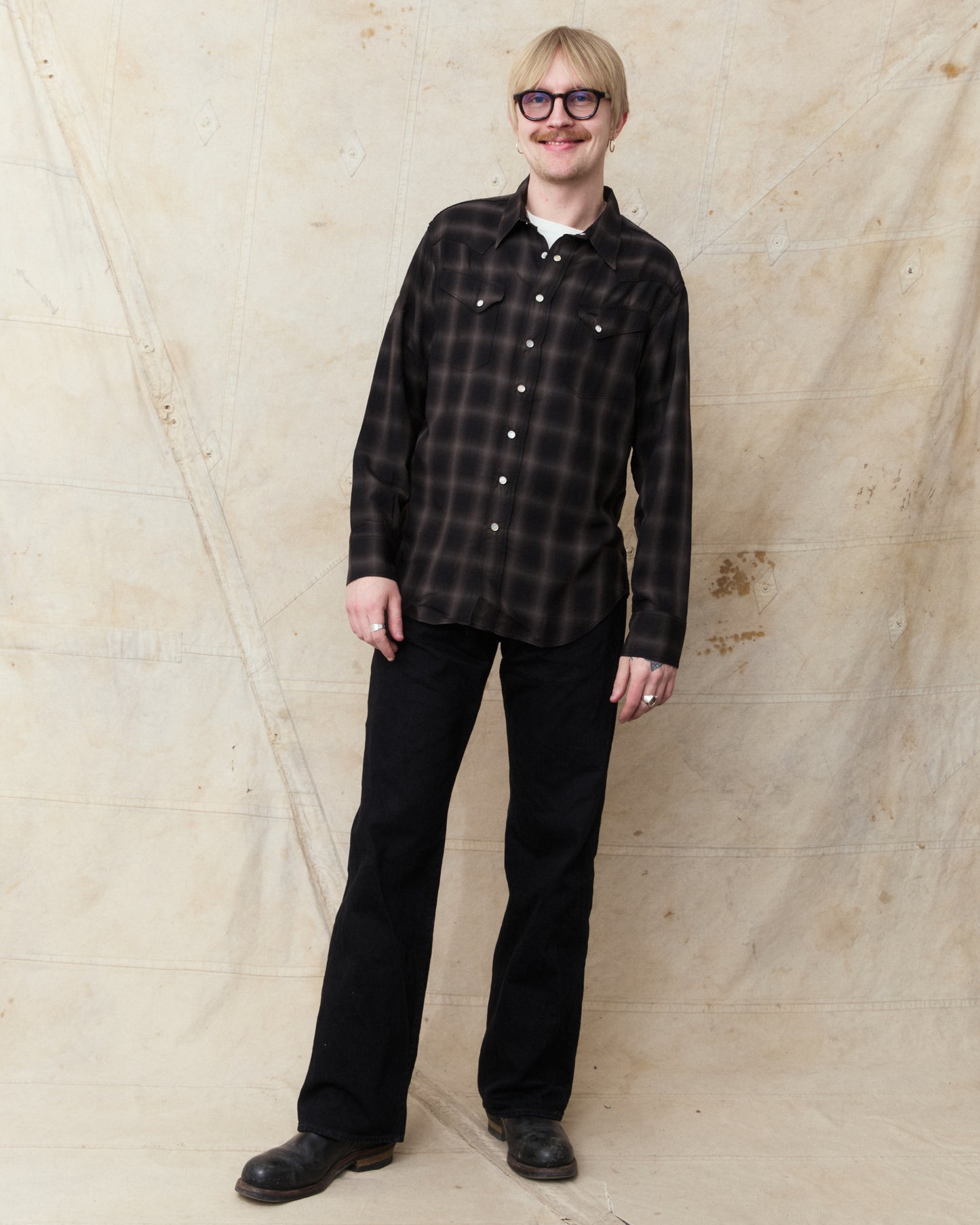 Sugar Cane & Co. Ombre Check Western Shirt Black SC29688