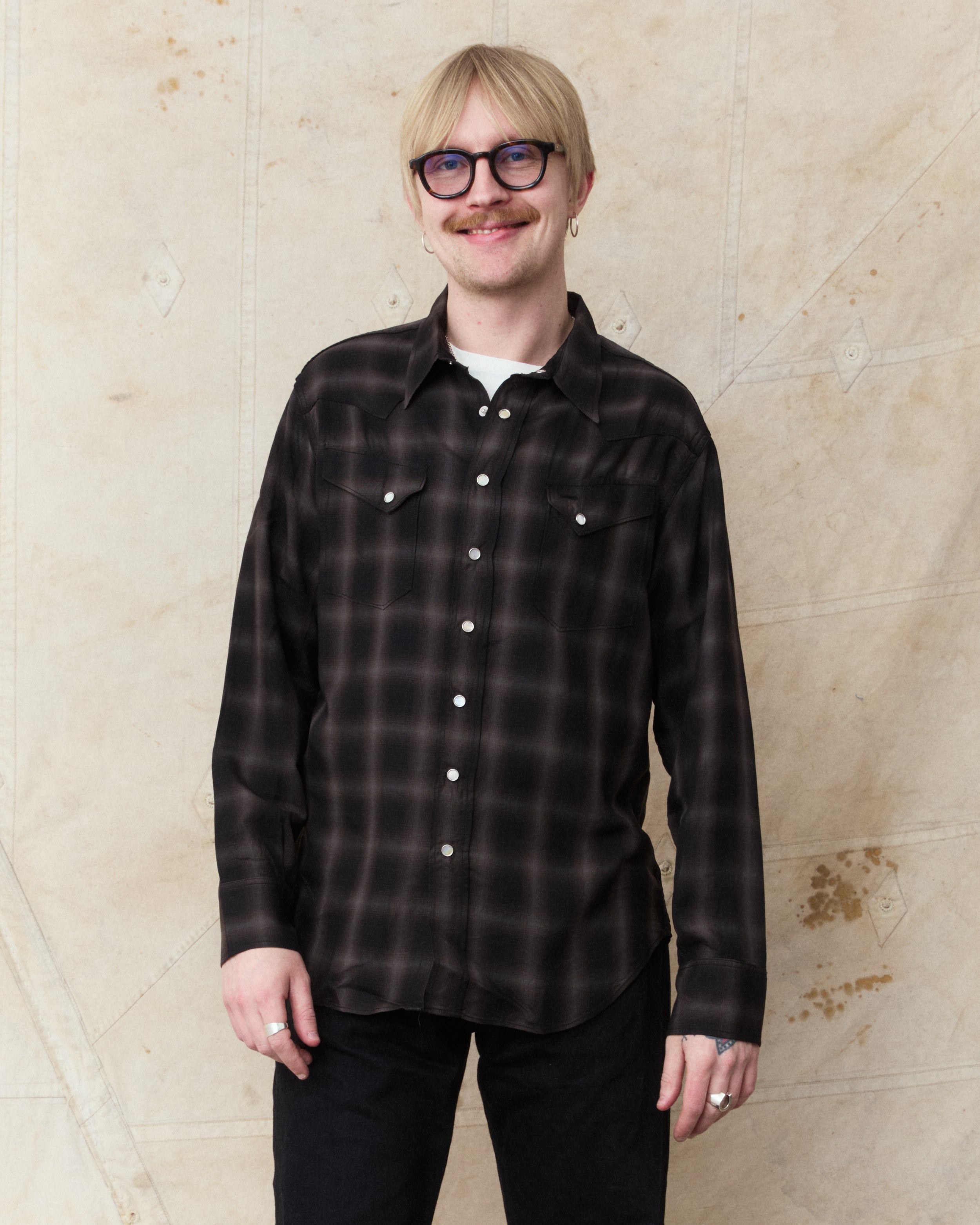 Sugar Cane & Co. Ombre Check Western Shirt Black SC29688 – Second