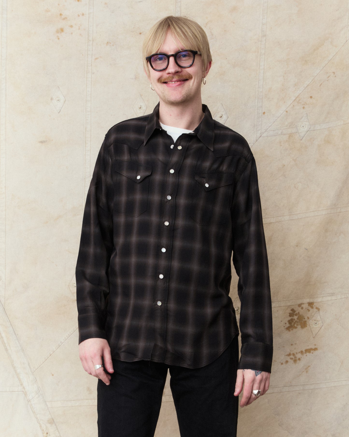 Sugar Cane & Co. Ombre Check Western Shirt Black SC29688
