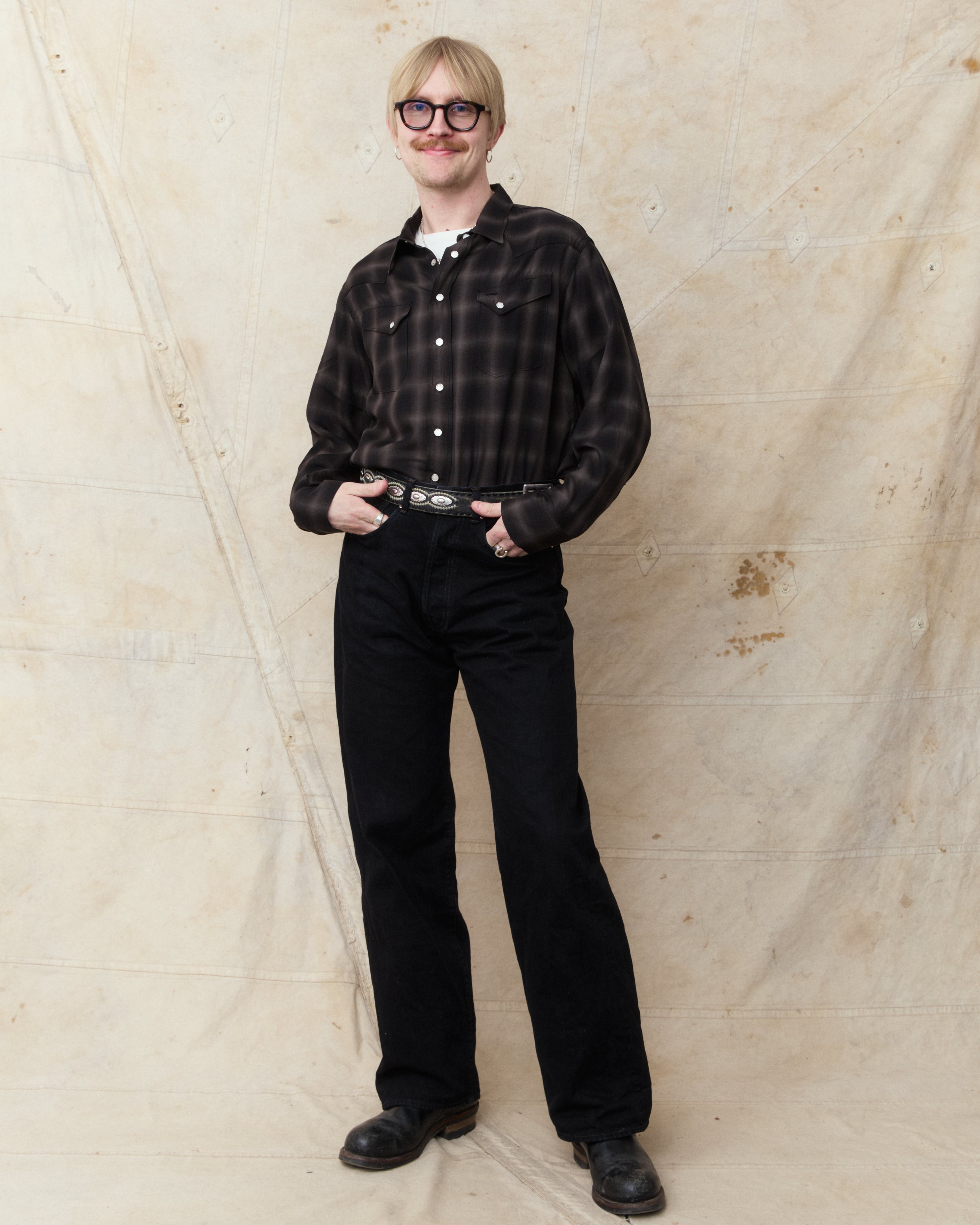 Sugar Cane & Co. Ombre Check Western Shirt Black SC29688 – Second