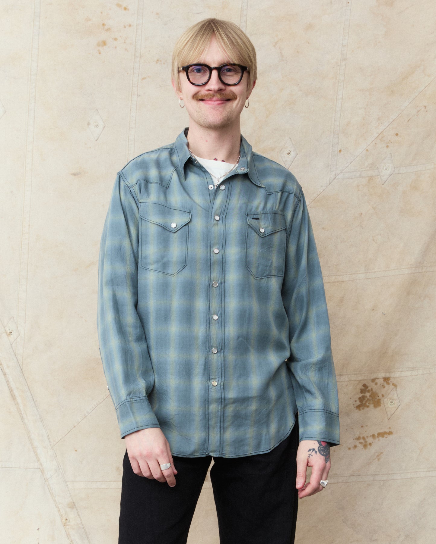 Sugar Cane & Co. Ombre Check Western Shirt Blue SC29688