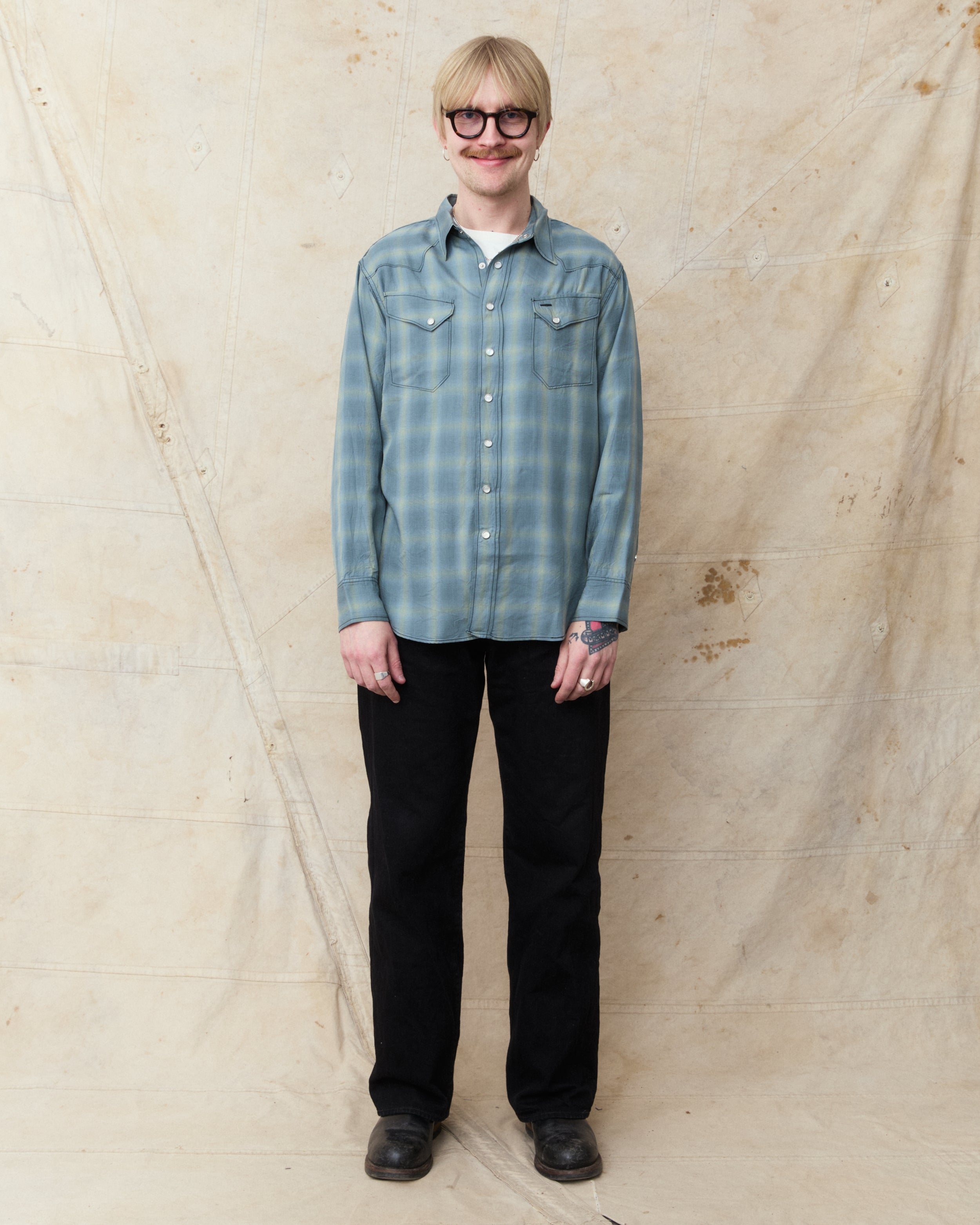 Sugar Cane & Co. Ombre Check Western Shirt Blue SC29688 – Second
