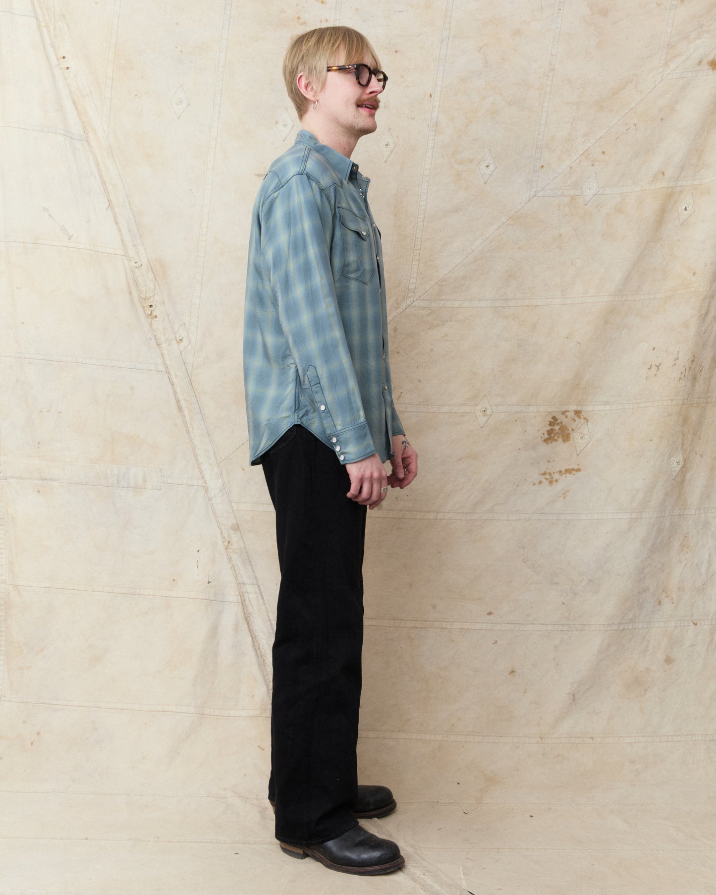 Sugar Cane & Co. Ombre Check Western Shirt Blue SC29688