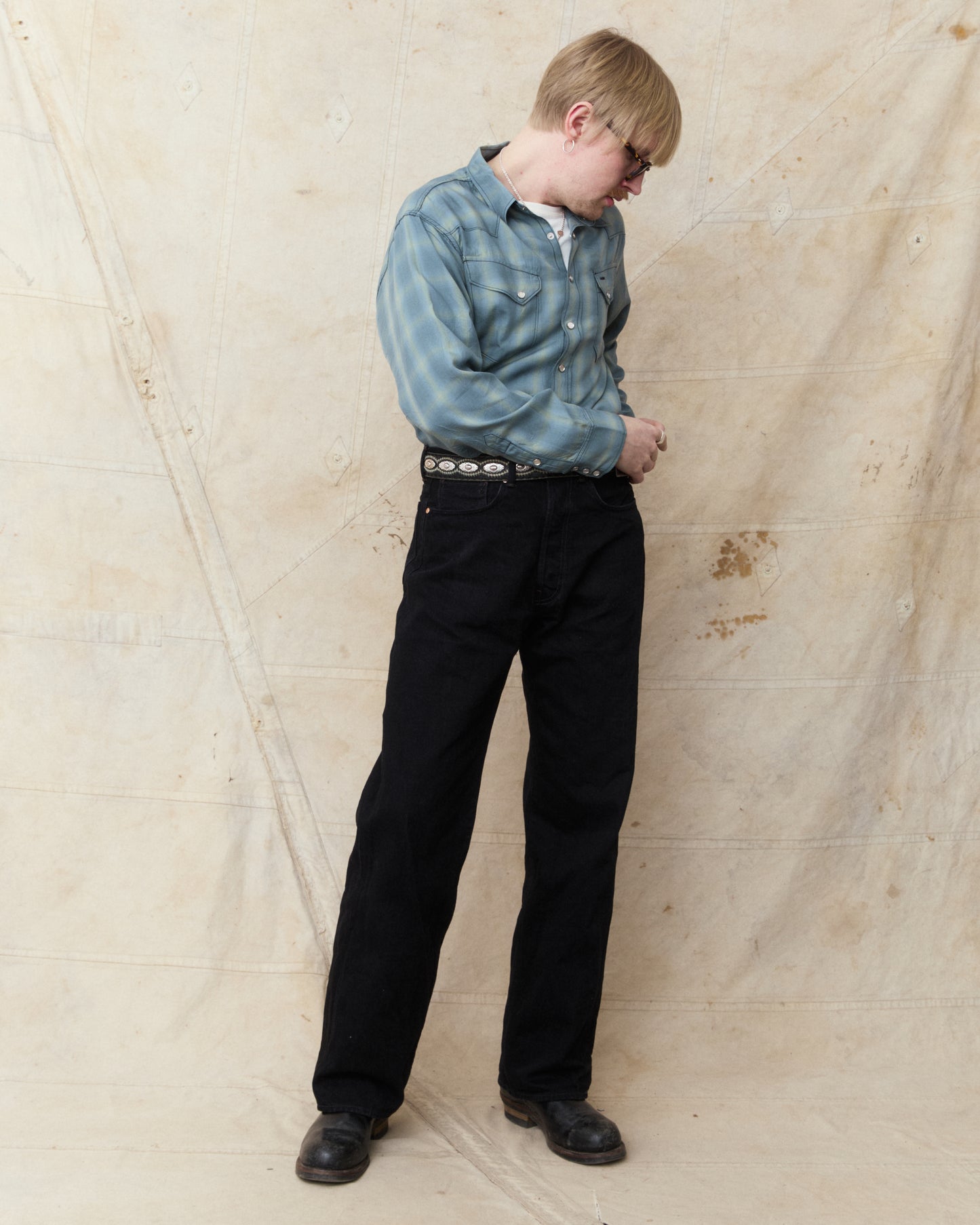Sugar Cane & Co. Ombre Check Western Shirt Blue SC29688