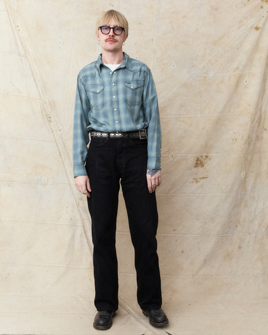 Sugar Cane & Co. Ombre Check Western Shirt Blue SC29688