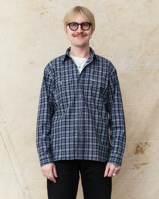 Sugar Cane & Co Fiction Romance 4 Oz Indigo Check Work Shirt SC29672