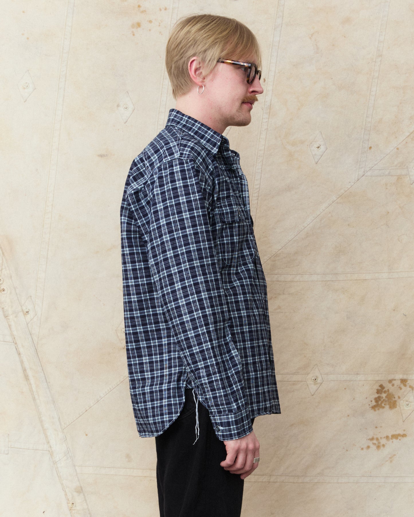 Sugar Cane & Co Fiction Romance 4 Oz Indigo Check Work Shirt SC29672