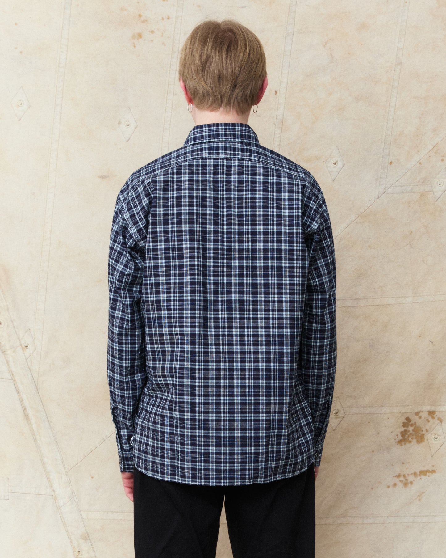 Sugar Cane & Co Fiction Romance 4 Oz Indigo Check Work Shirt SC29672