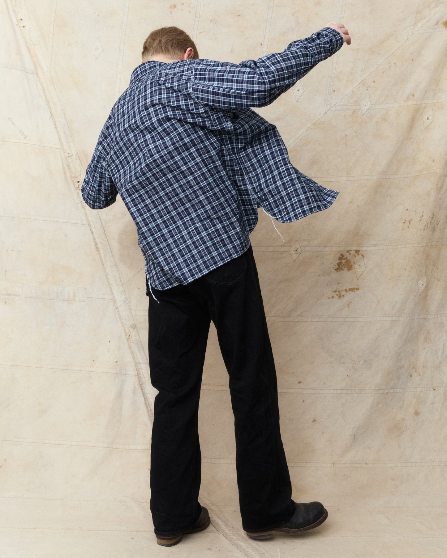 Sugar Cane & Co Fiction Romance 4 Oz Indigo Check Work Shirt SC29672