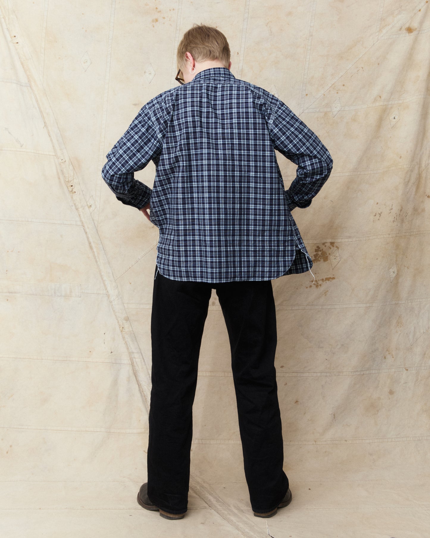 Sugar Cane & Co Fiction Romance 4 Oz Indigo Check Work Shirt SC29672