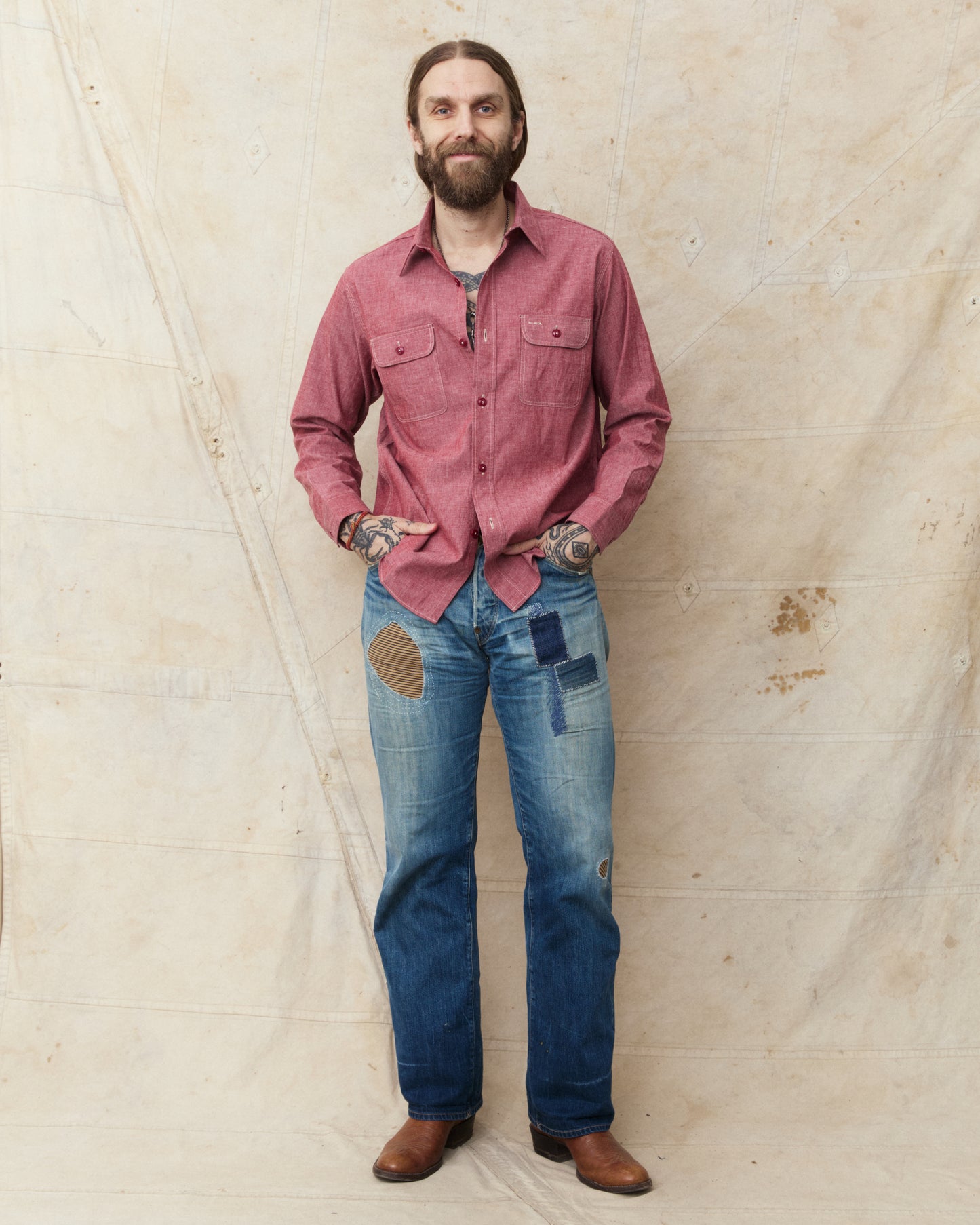 Sugar Cane & Co. Red Chambray Work Shirt SC29682