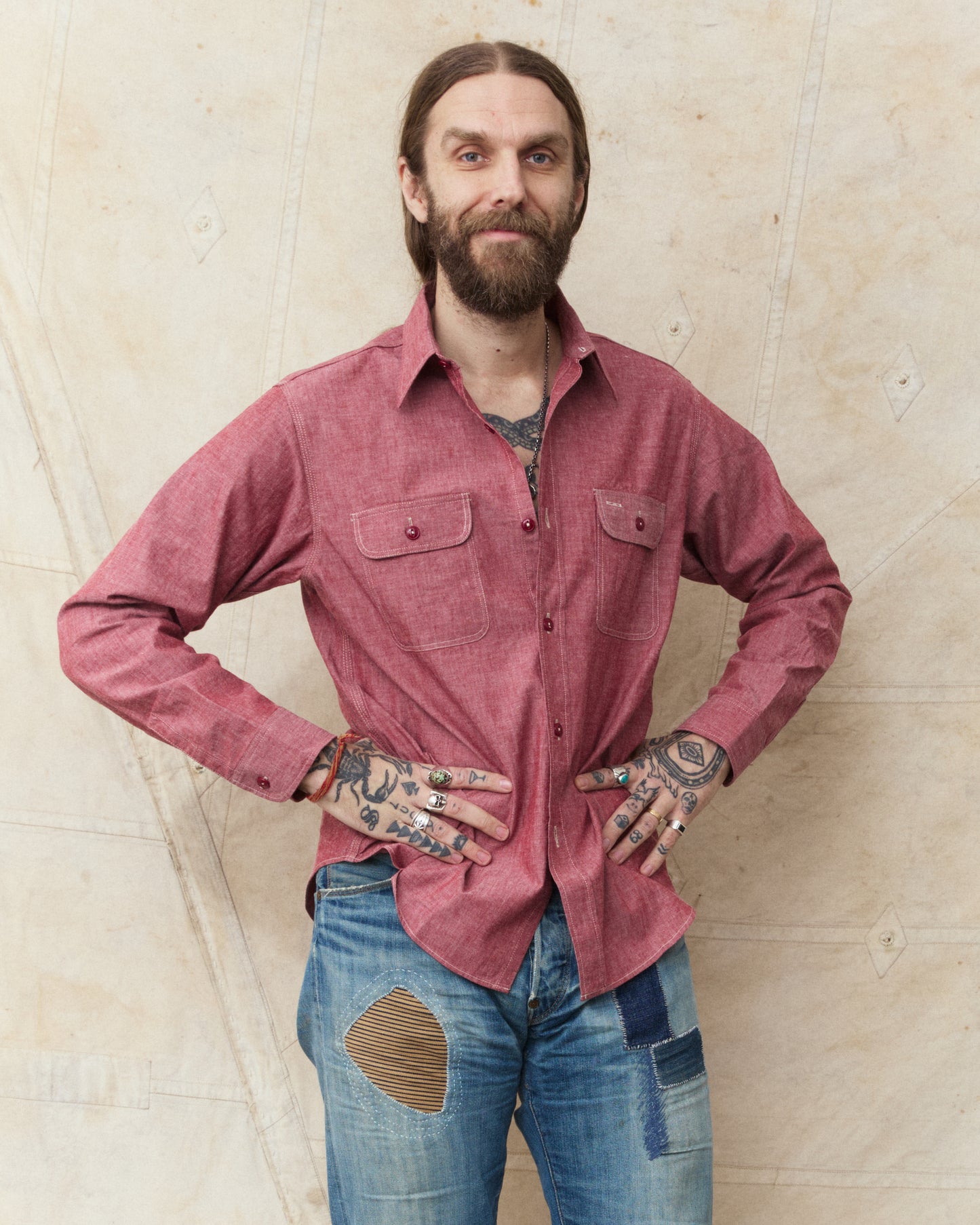 Sugar Cane & Co. Red Chambray Work Shirt SC29682