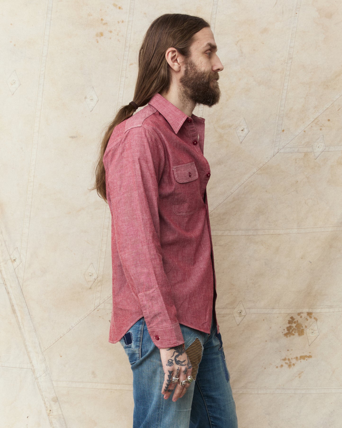 Sugar Cane & Co. Red Chambray Work Shirt SC29682