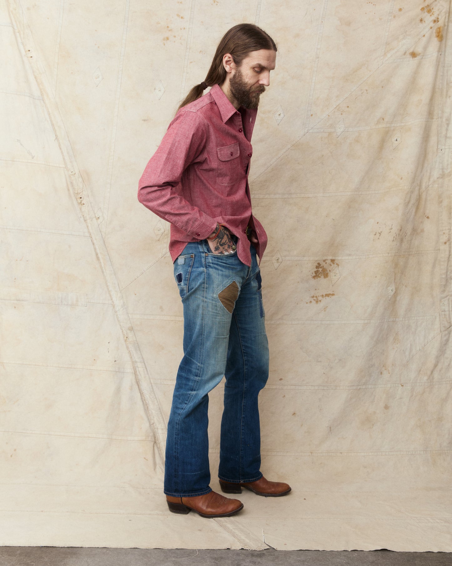 Sugar Cane & Co. Red Chambray Work Shirt SC29682