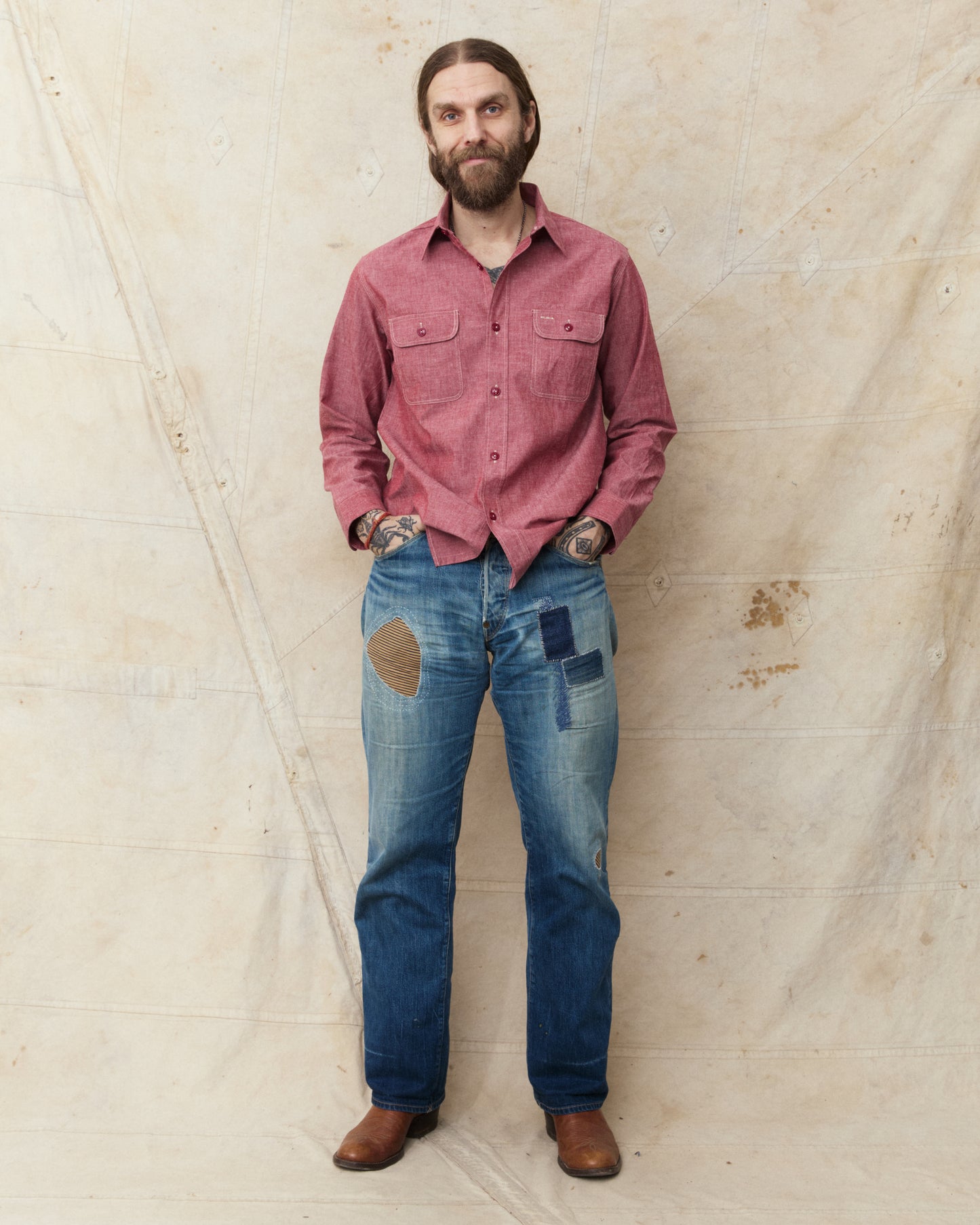 Sugar Cane & Co. Red Chambray Work Shirt SC29682