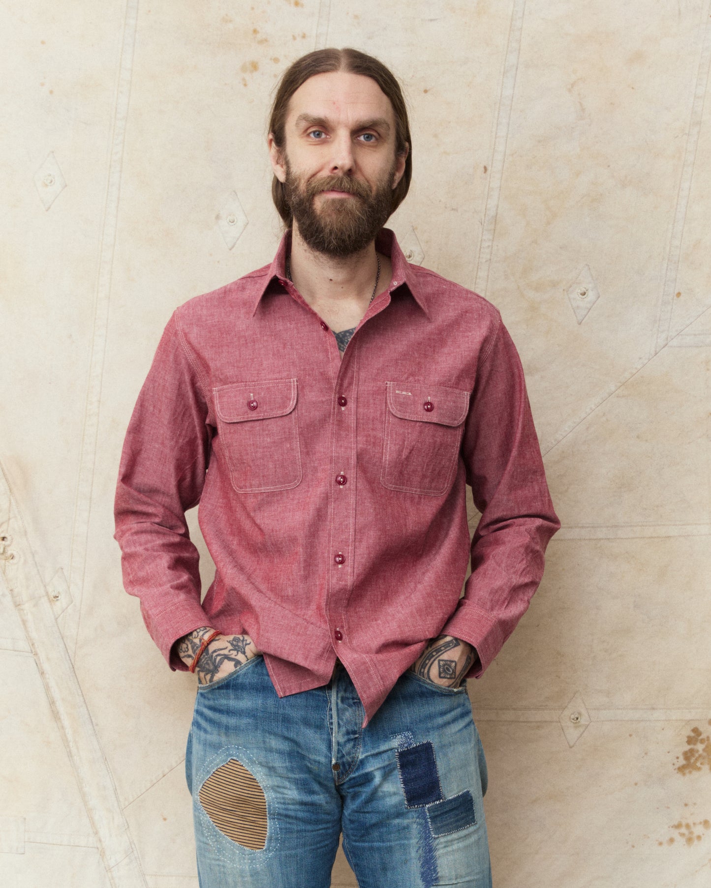 Sugar Cane & Co. Red Chambray Work Shirt SC29682