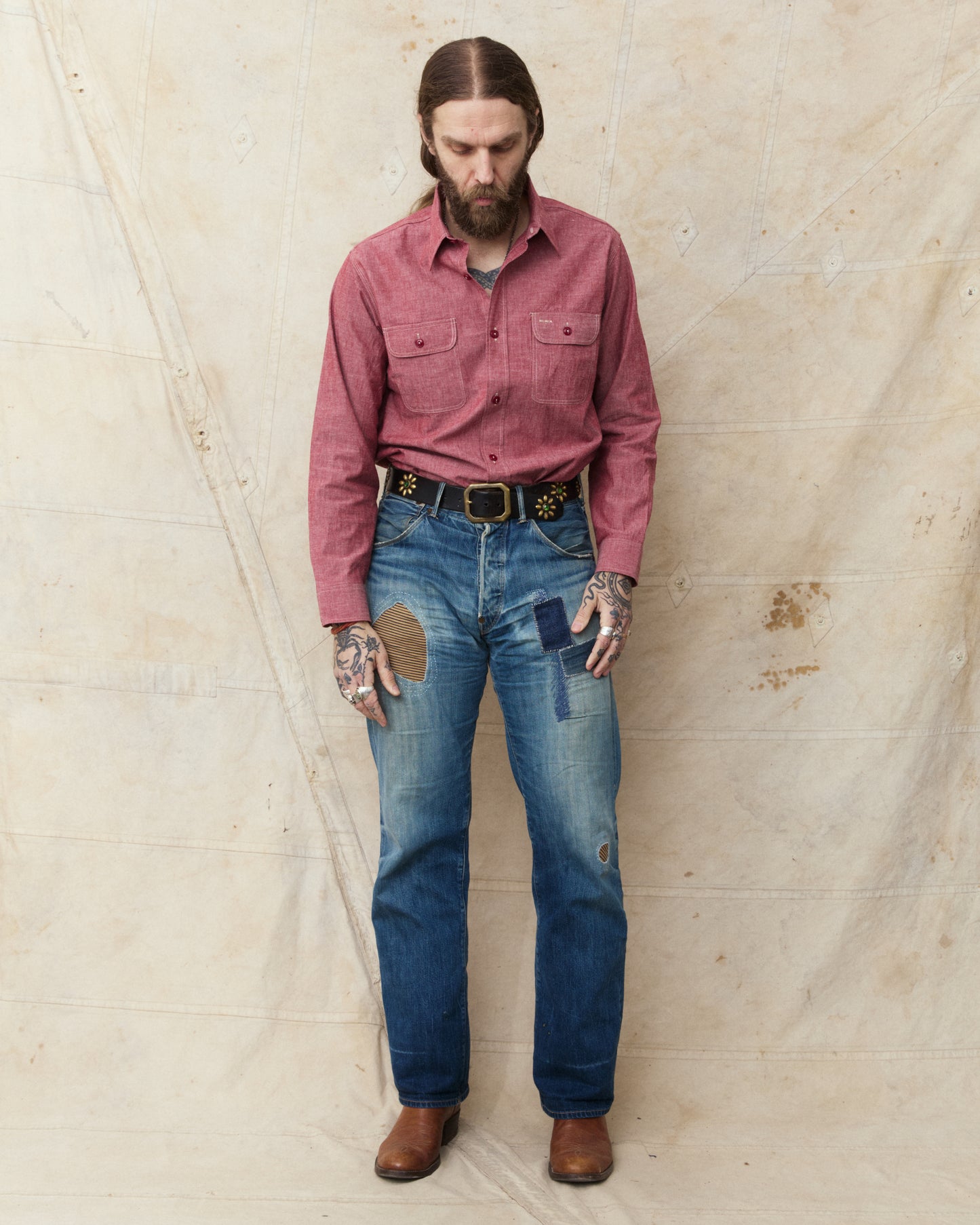 Sugar Cane & Co. Red Chambray Work Shirt SC29682