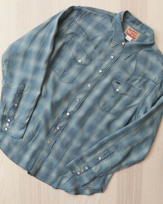 Sugar Cane & Co. Ombre Check Western Shirt Blue SC29688