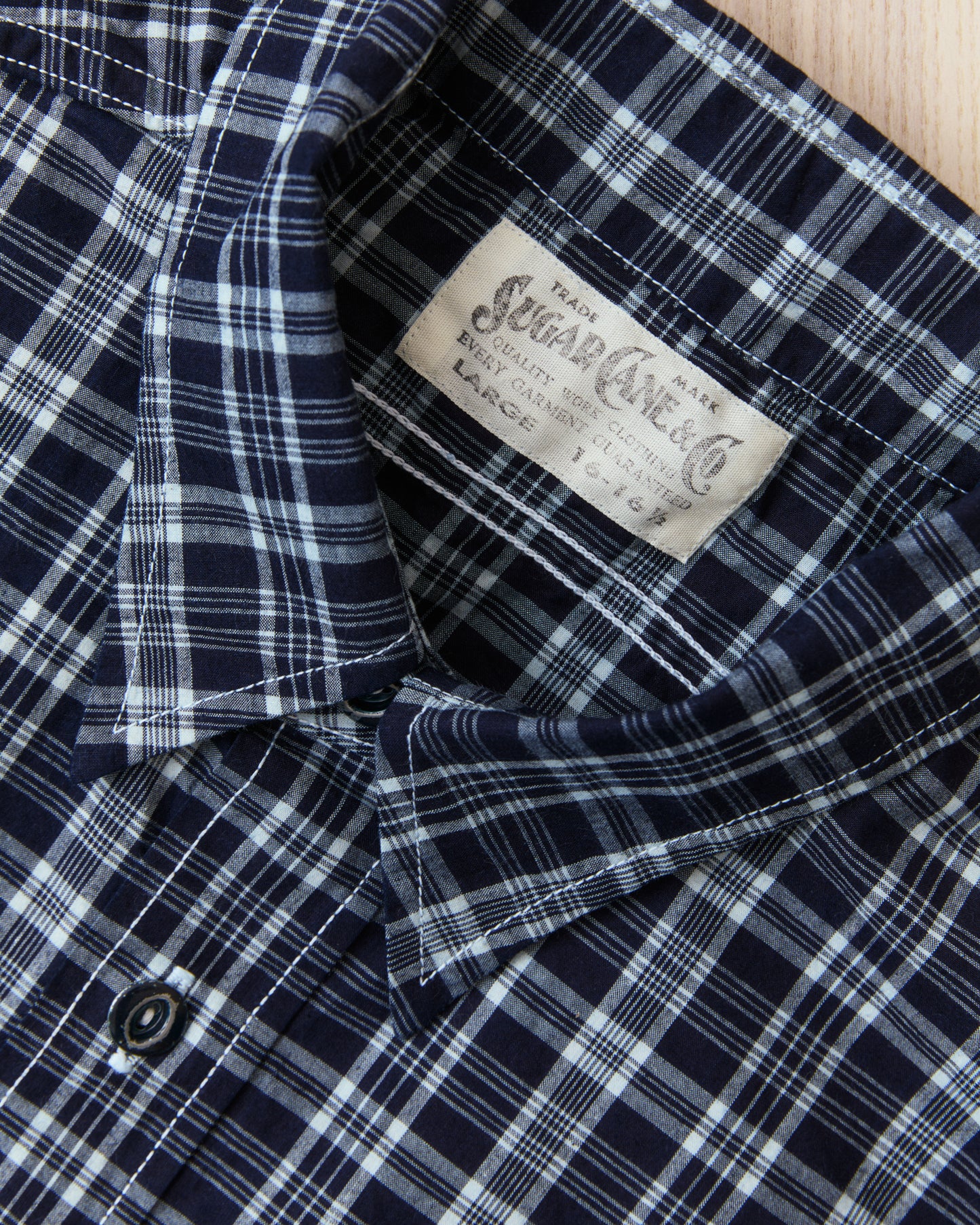 Sugar Cane & Co Fiction Romance 4 Oz Indigo Check Work Shirt SC29672