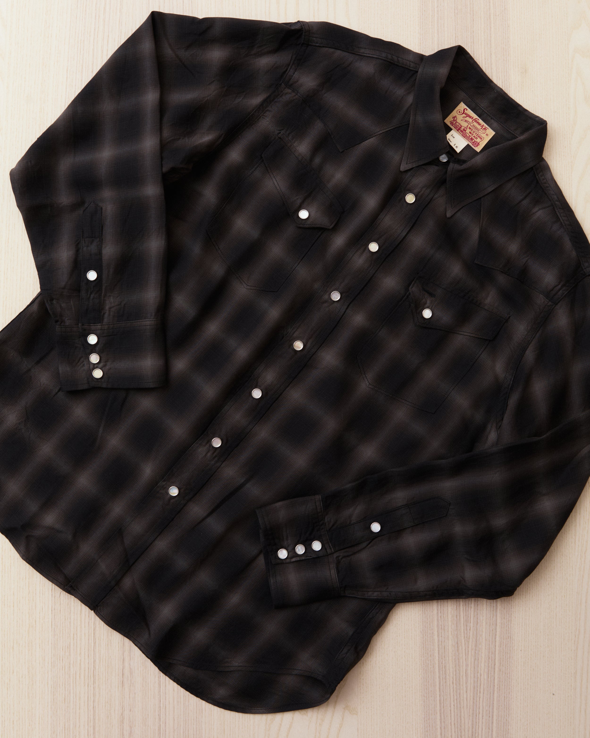 Sugar Cane & Co. Ombre Check Western Shirt Black SC29688 – Second