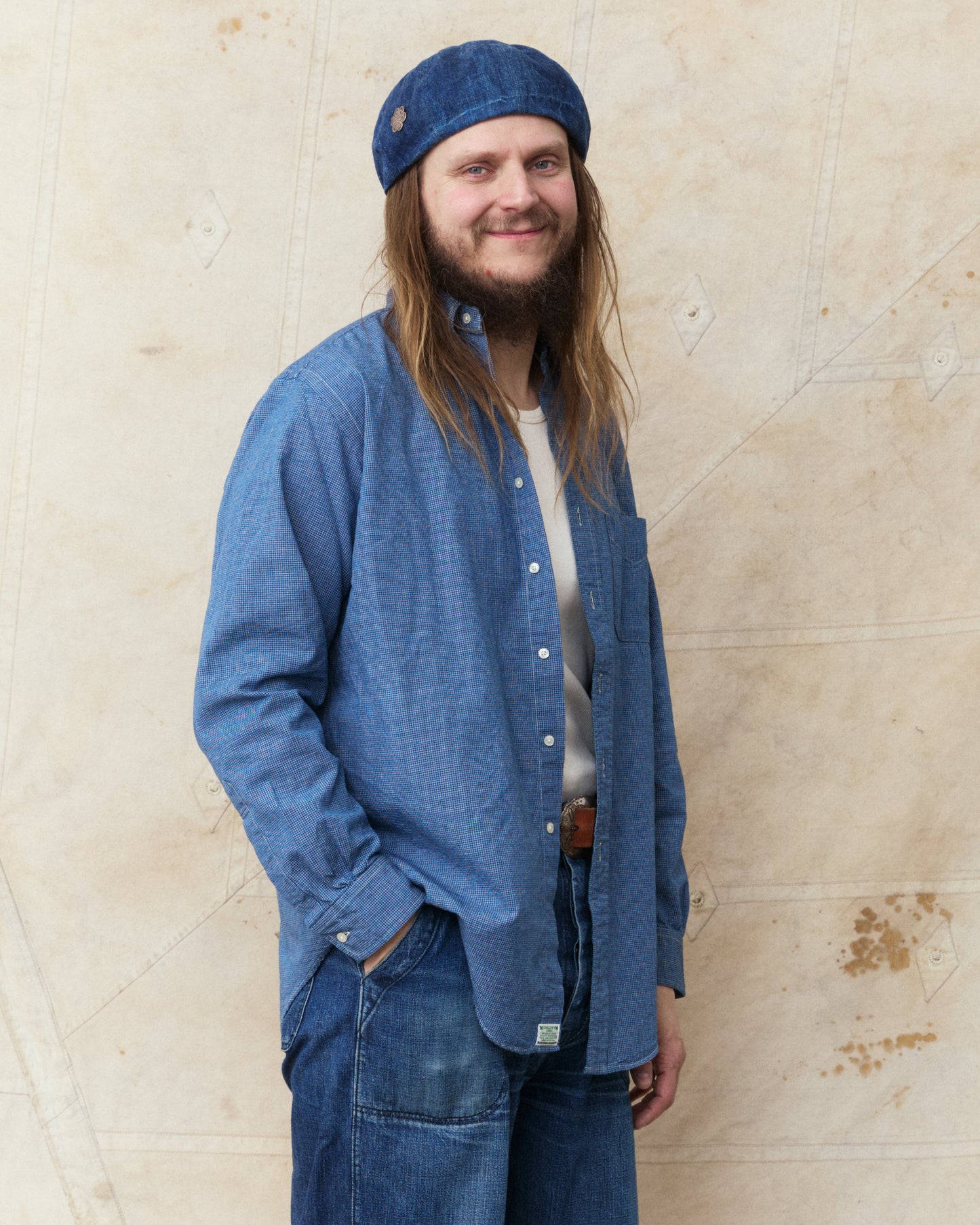 OrSlow 01-8112-C84K Button Down Chambray Shirt Checked Cotton