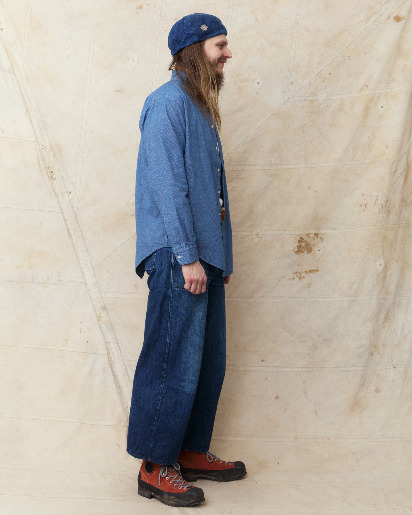 OrSlow 01-8112-C84K Button Down Chambray Shirt Checked Cotton