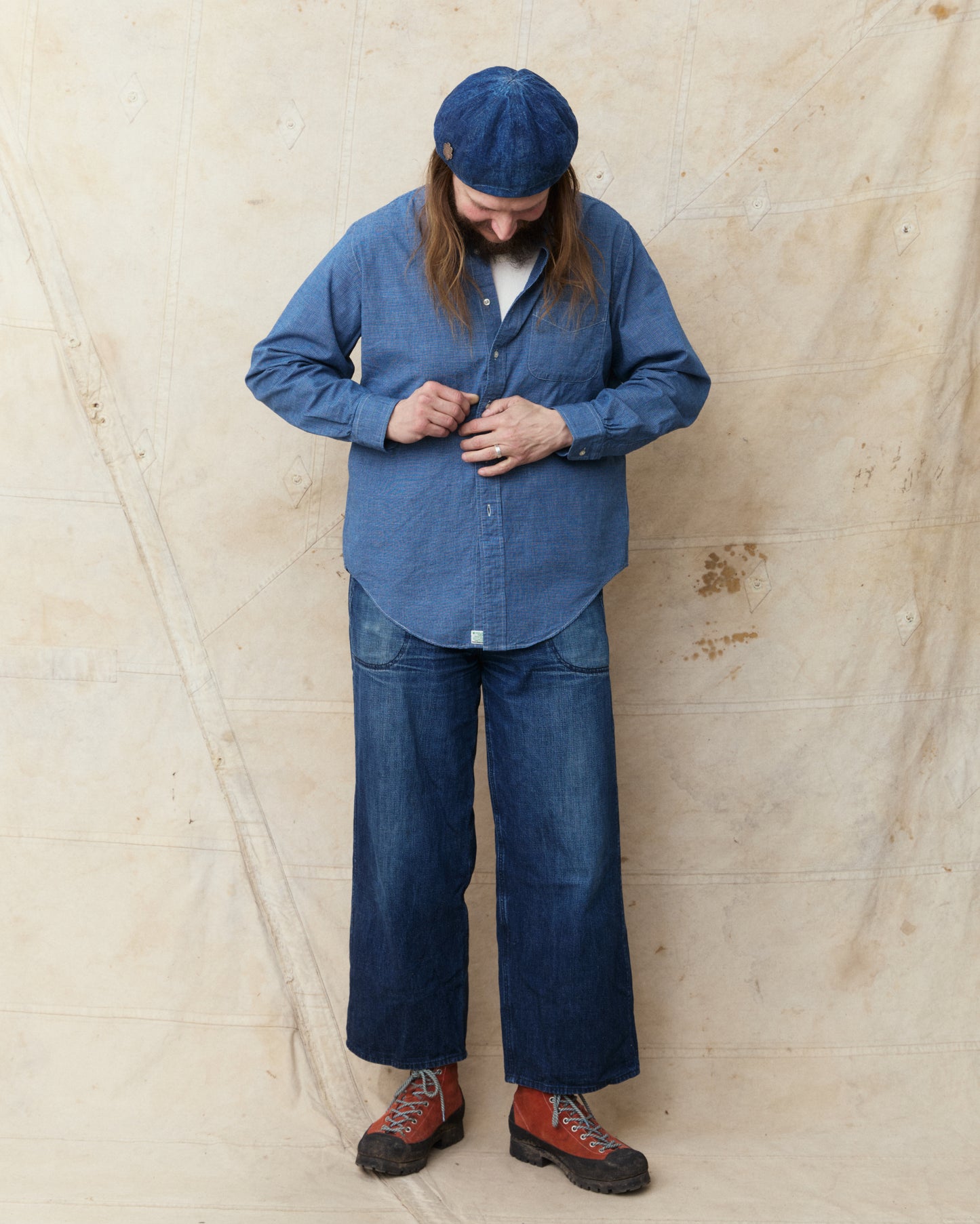 OrSlow 01-8112-C84K Button Down Chambray Shirt Checked Cotton