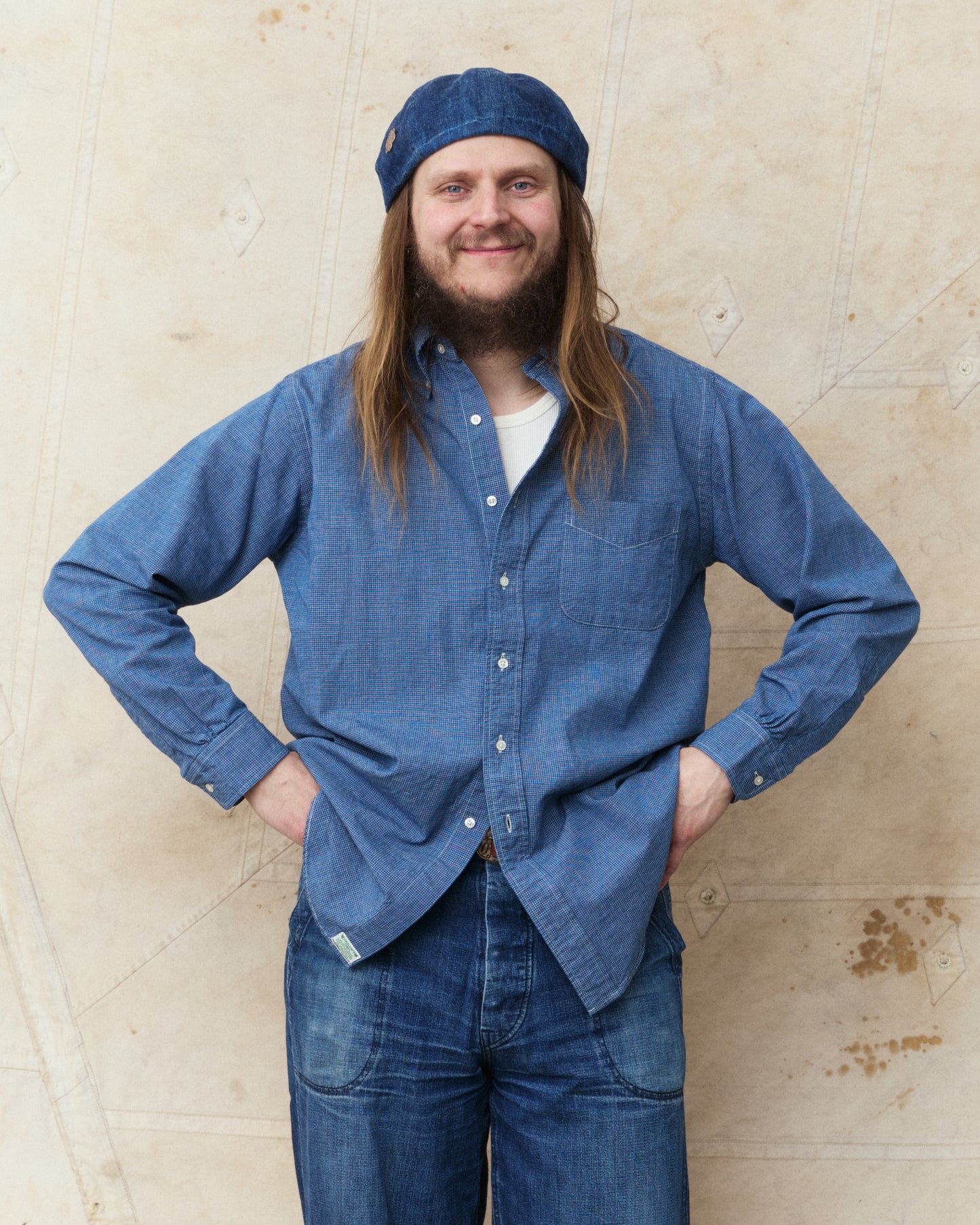 OrSlow 01-8112-C84K Button Down Chambray Shirt Checked Cotton