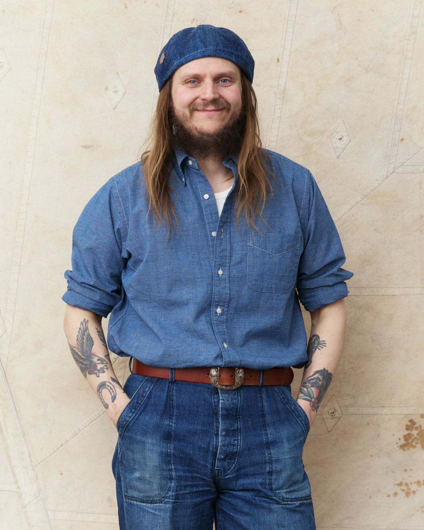 OrSlow 01-8112-C84K Button Down Chambray Shirt Checked Cotton