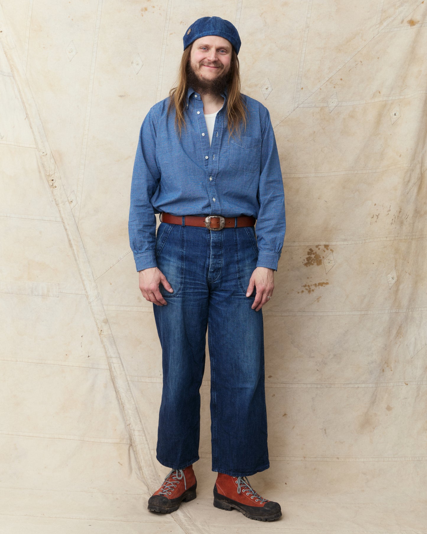 OrSlow 01-8112-C84K Button Down Chambray Shirt Checked Cotton