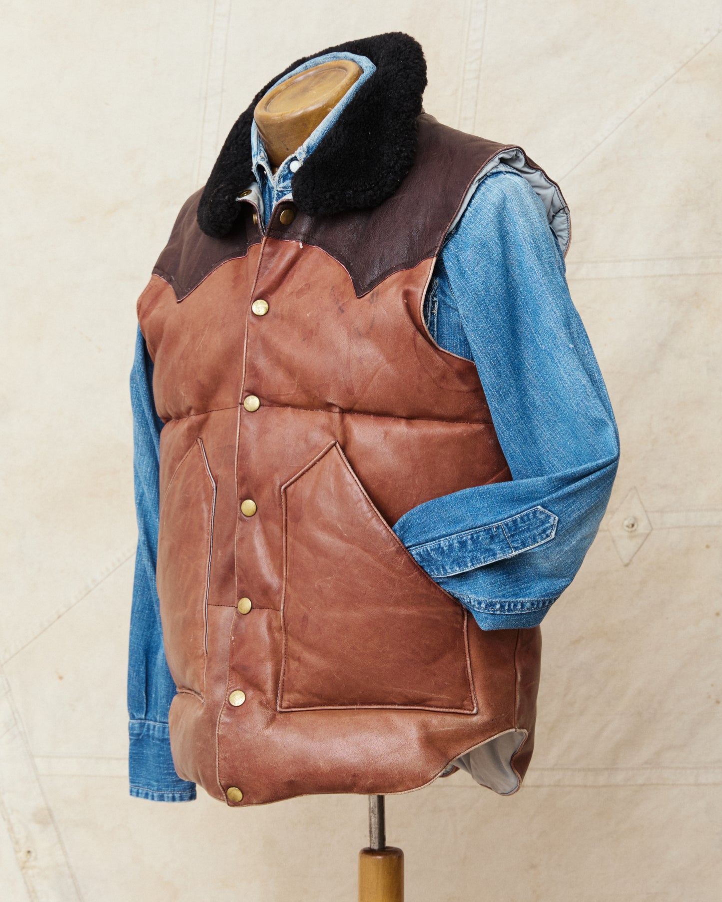 Vintage Rocky Mountain Featherbed Leather Down Vest Size 40