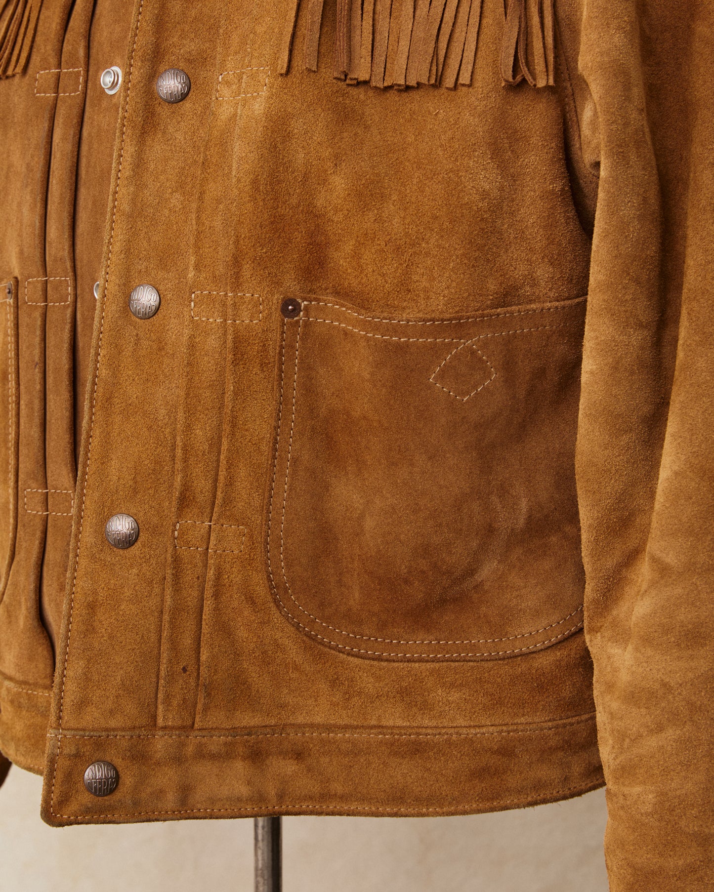 Second Hand Indigofera X Standard Strange Rolling Thunder Rough Out Leather Jacket