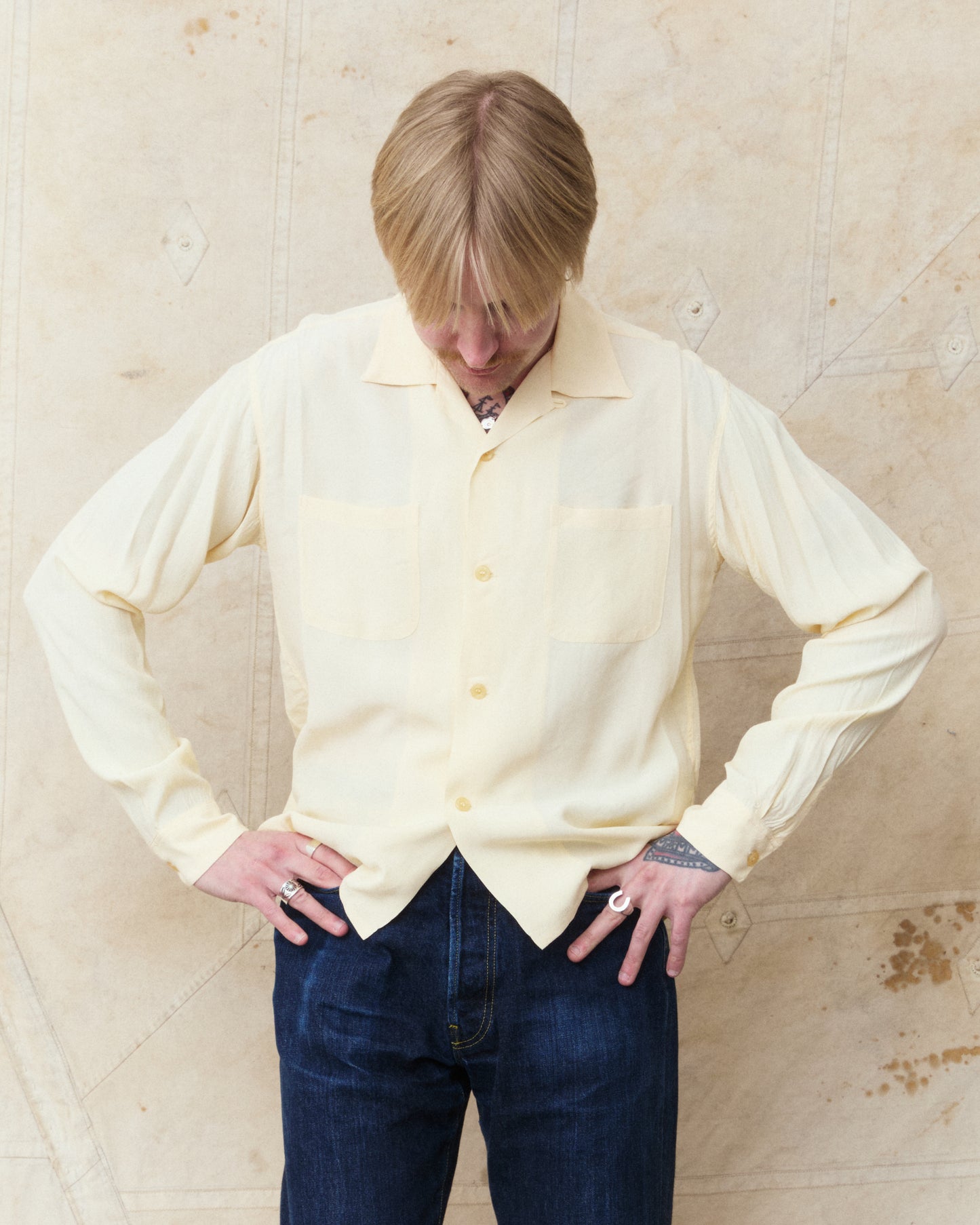 Style Eyes SE29660 Long Sleeved Rayon Bowling Shirt Off White