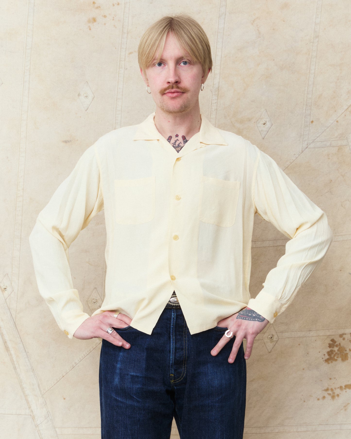 Style Eyes SE29660 Long Sleeved Rayon Bowling Shirt Off White