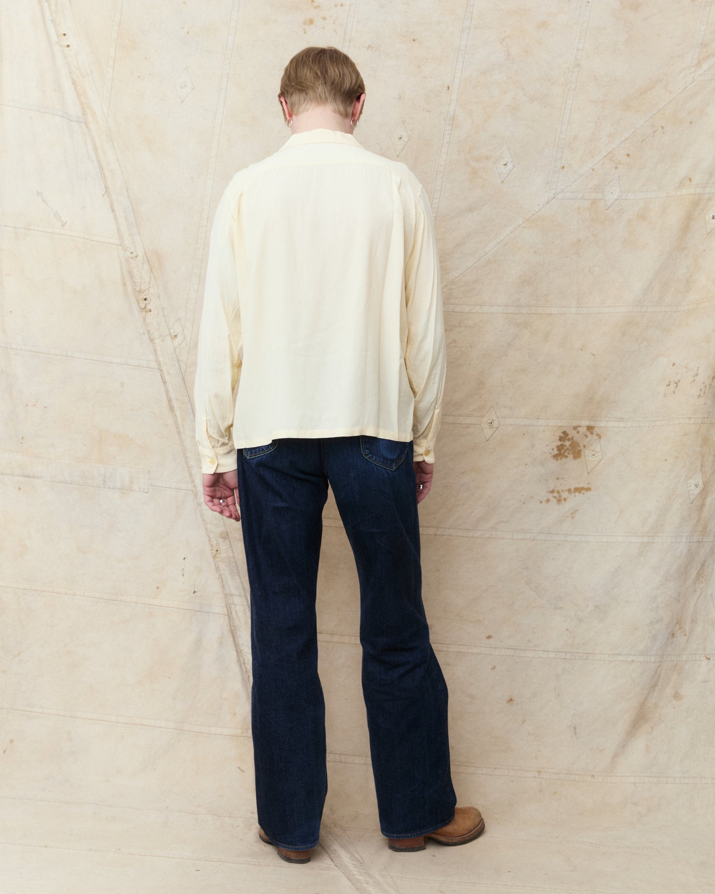 Style Eyes SE29660 Long Sleeved Rayon Bowling Shirt Off White