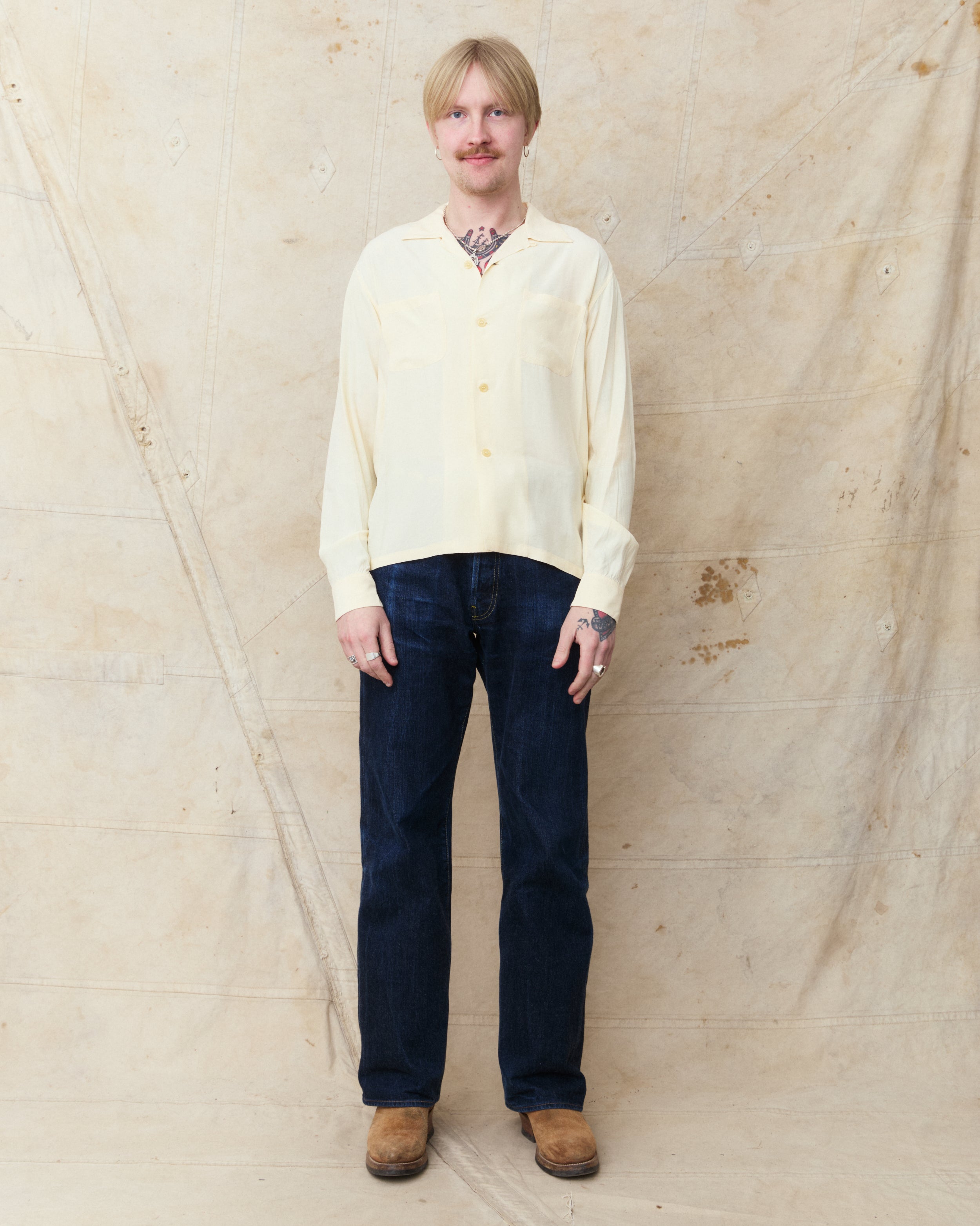 Style Eyes SE29660 Long Sleeved Rayon Bowling Shirt Off White