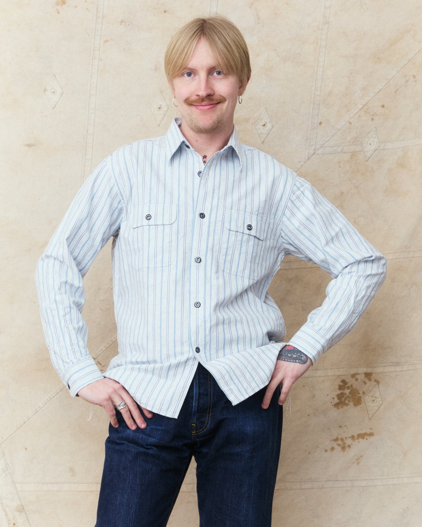 Sugar Cane & Co. SC29671 Fiction Romance 6oz. Indigo Stripe Work Shirt