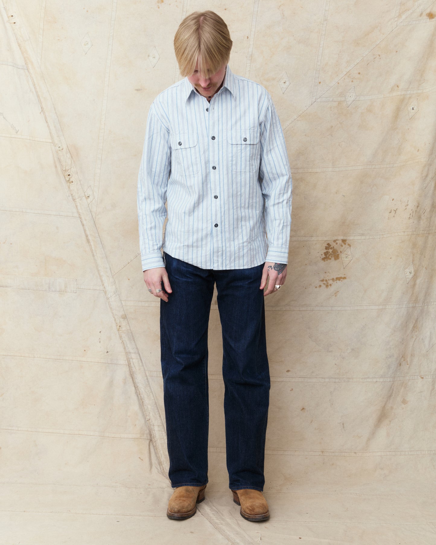 Sugar Cane & Co. SC29671 Fiction Romance 6oz. Indigo Stripe Work Shirt