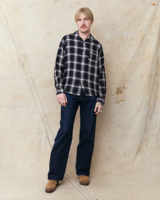 Sugar Cane & Co. Rayon Ombre Check Open Shirt Black SC29120