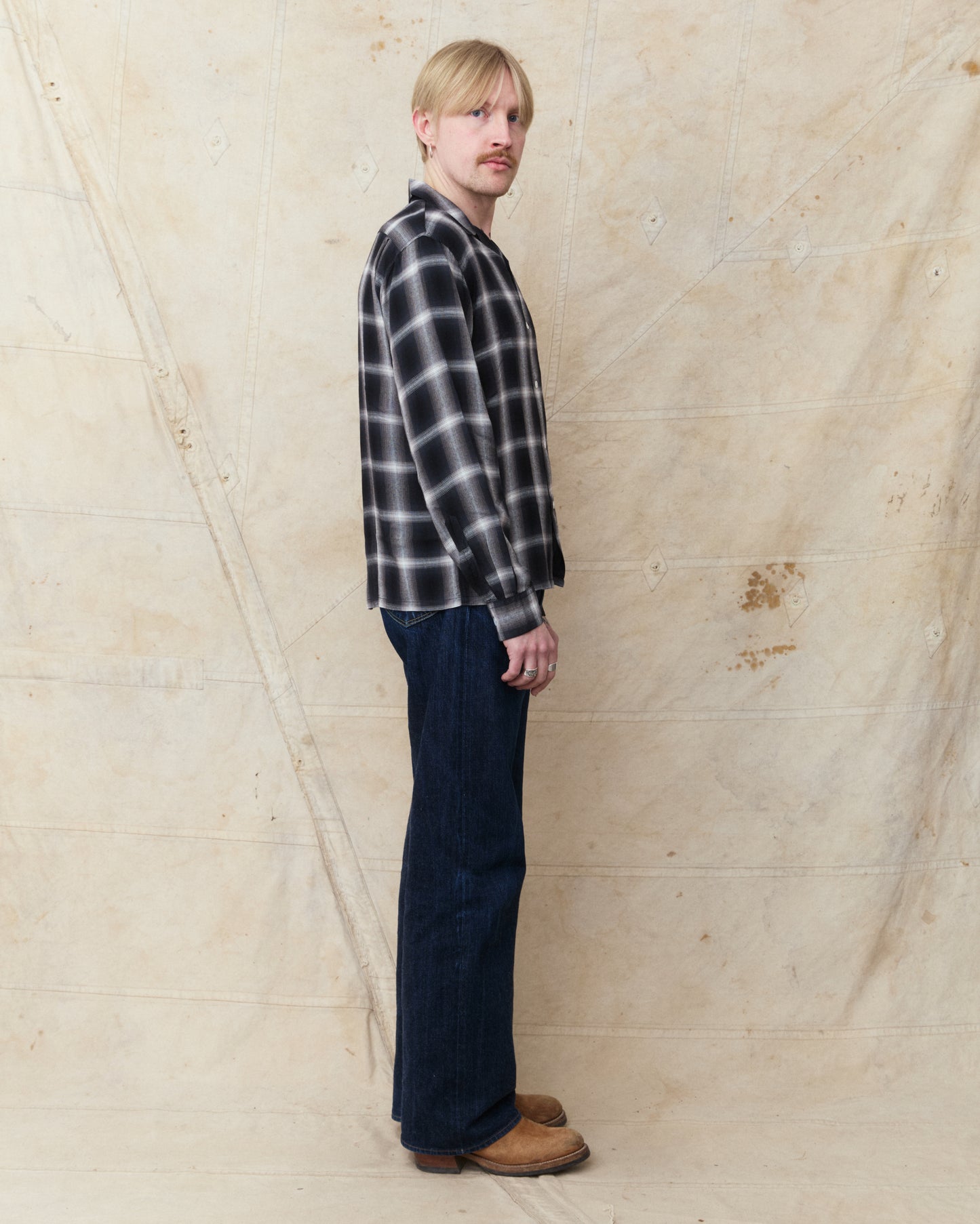 Sugar Cane & Co. Rayon Ombre Check Open Shirt Black SC29120