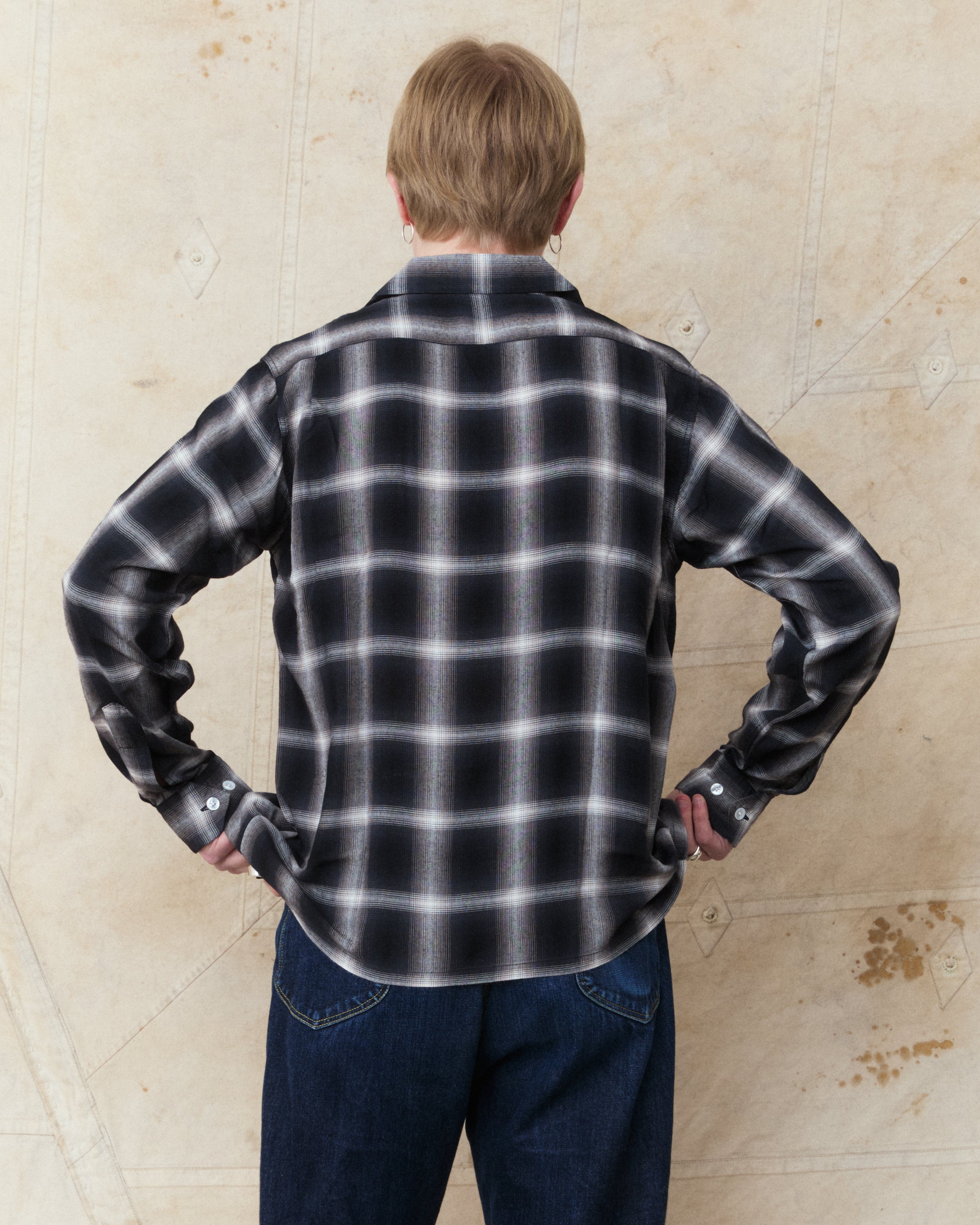 Sugar Cane & Co. Rayon Ombre Check Open Shirt Black SC29120