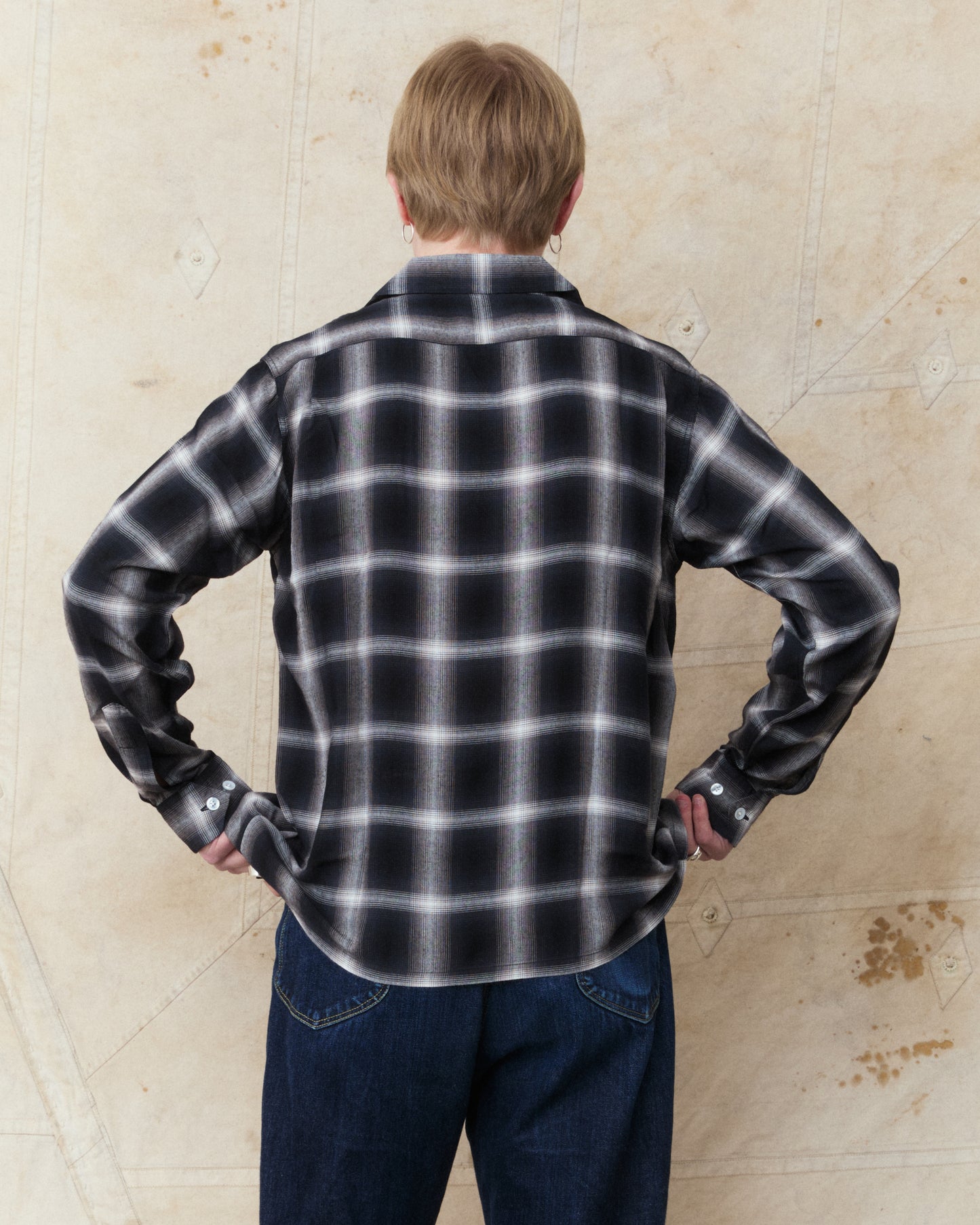 Sugar Cane & Co. Rayon Ombre Check Open Shirt Black SC29120