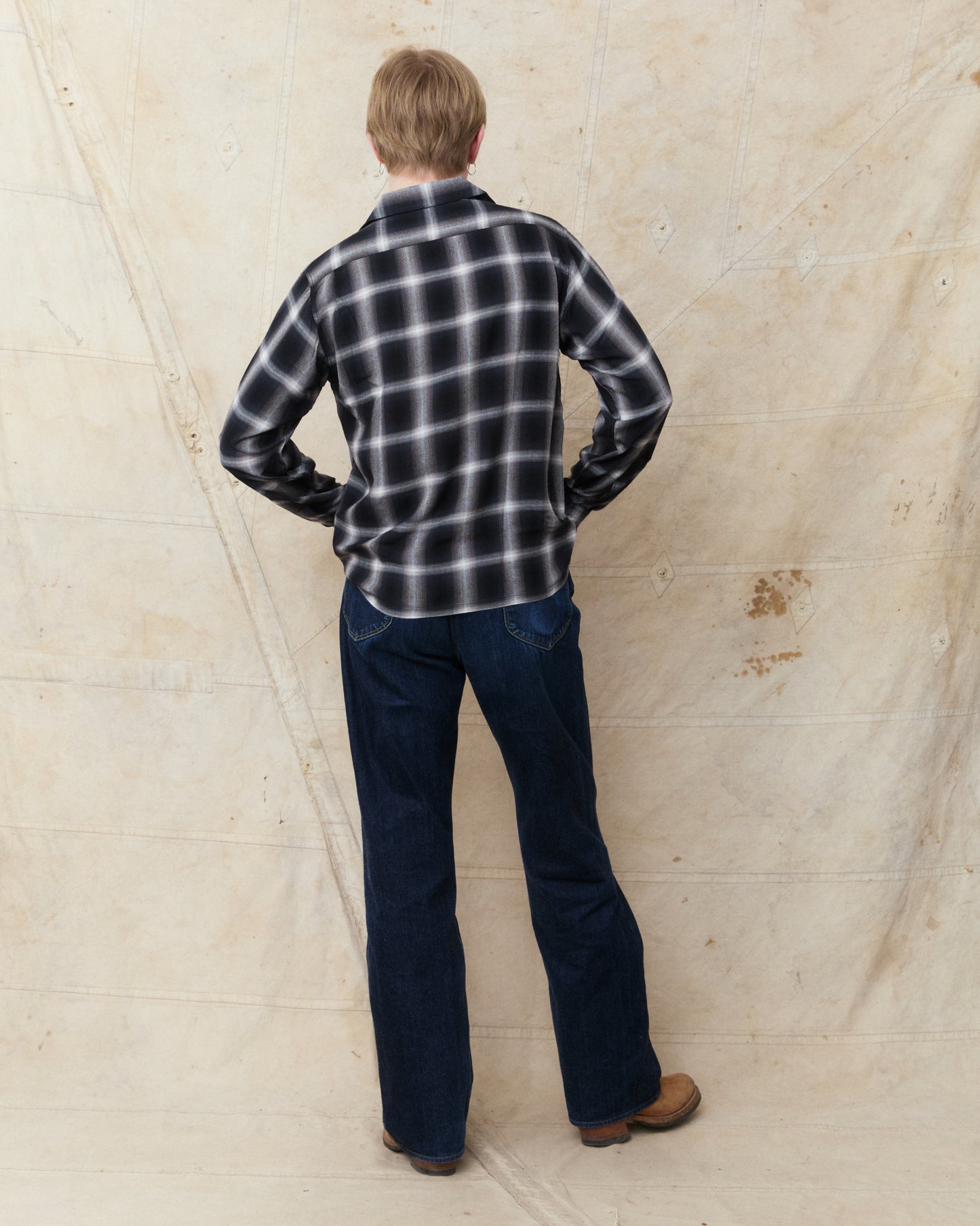 Sugar Cane & Co. Rayon Ombre Check Open Shirt Black SC29120