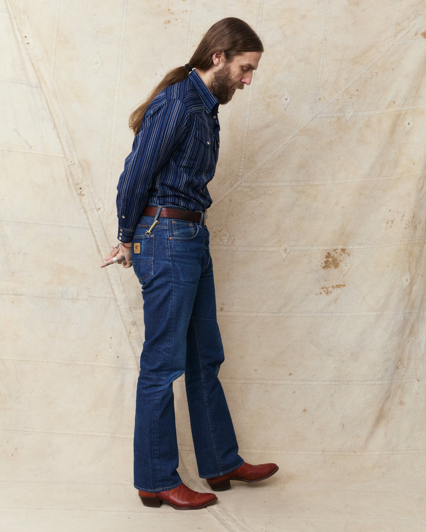 Sugar Cane & Co. Indigo Dobby Western Shirt Navy SC29685