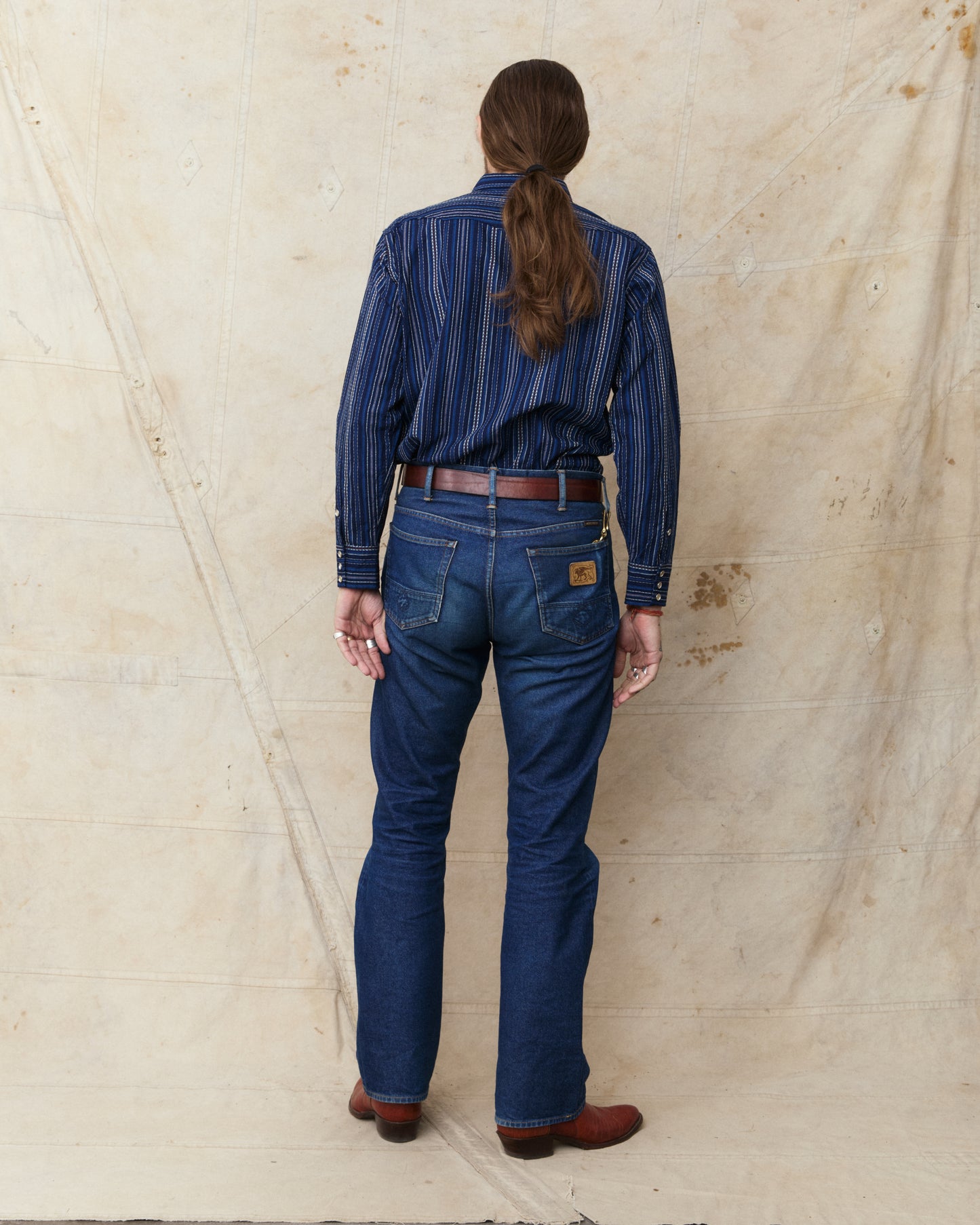 Sugar Cane & Co. Indigo Dobby Western Shirt Navy SC29685